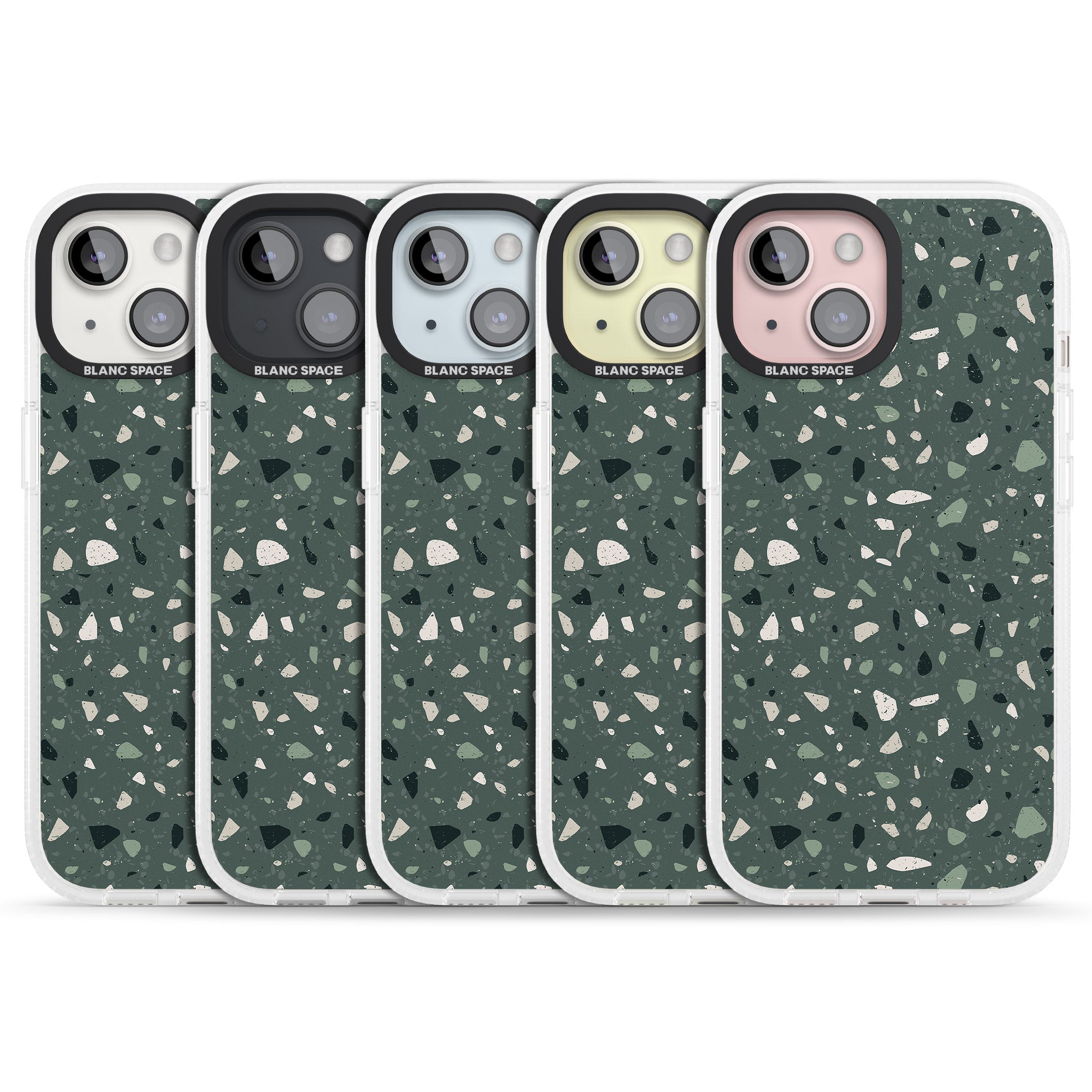 Green & Cream Terrazzo Pattern iPhone 15 / 14 / 13 Clear Case Impact Air - Blanc Space