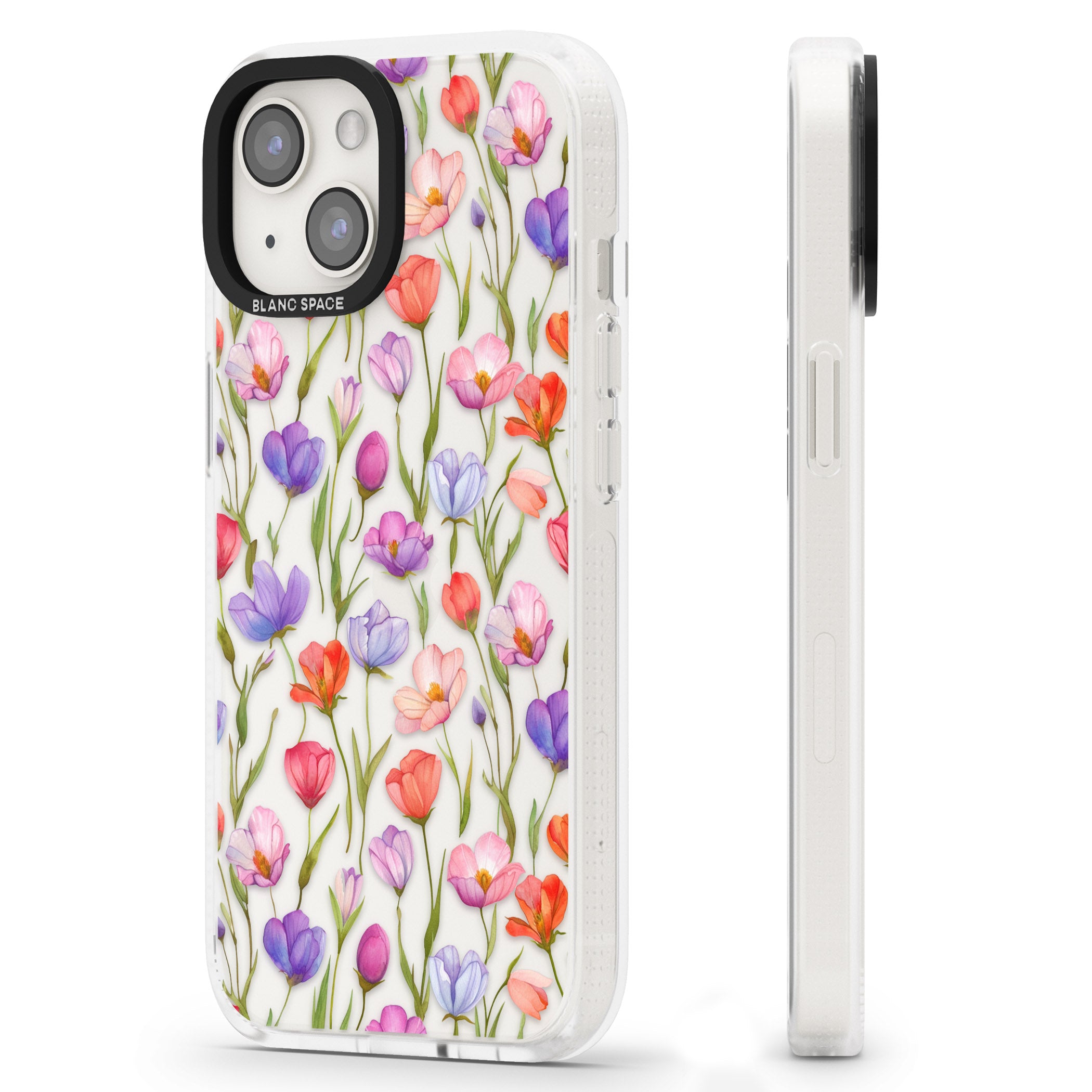 Red, Pink & Purple Flowers iPhone 15 / 14 / 13 Clear Case Impact Air - Blanc Space