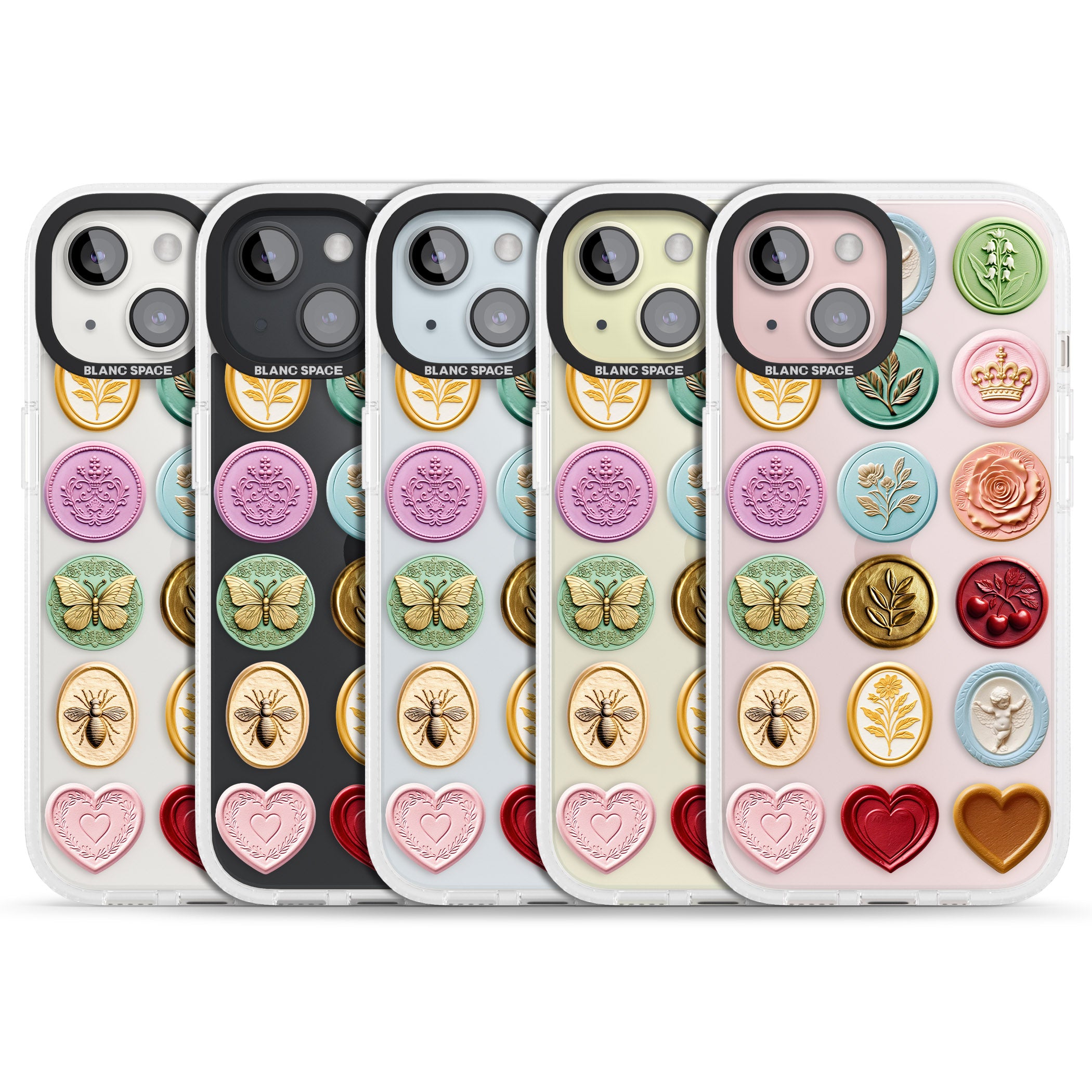 Vintage Wax Seal pattern iPhone 15 / 14 / 13 Clear Case Impact Air - Blanc Space