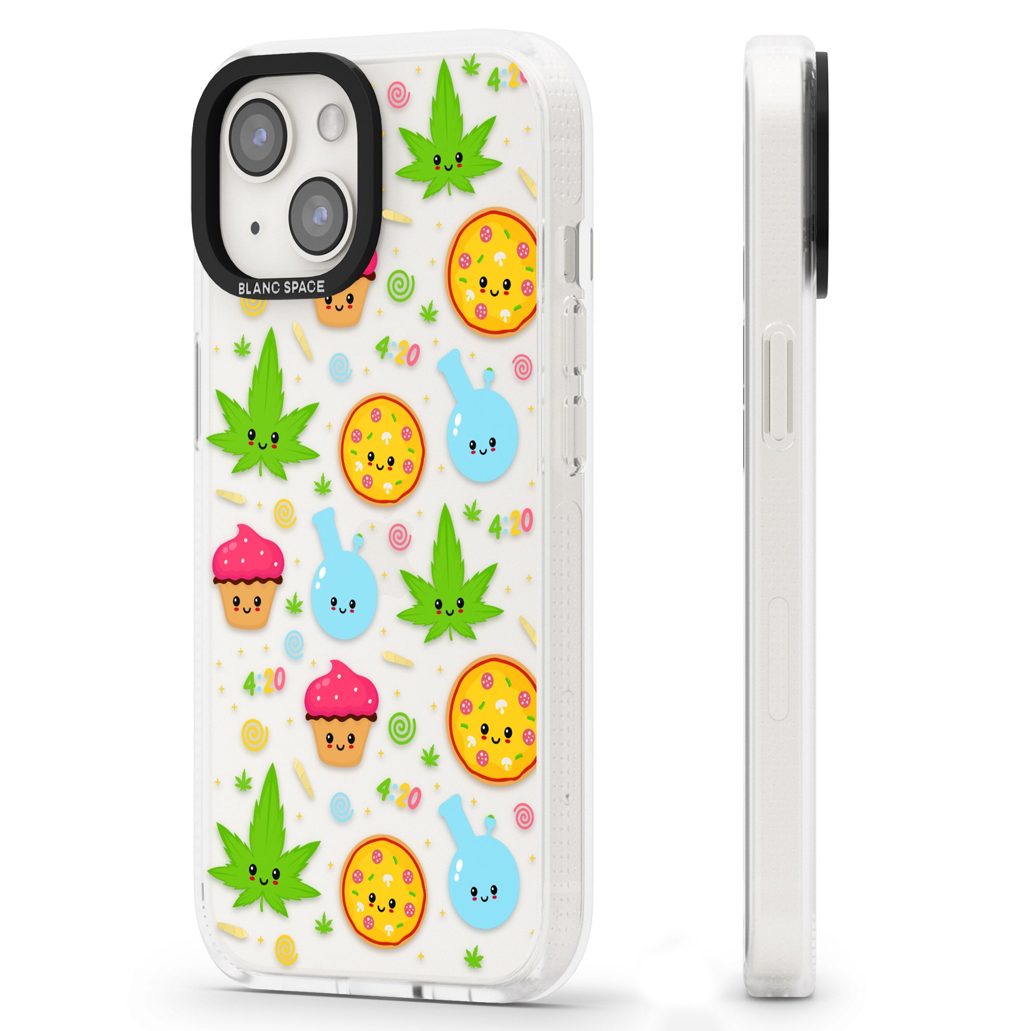 Kawaii Weed Pattern iPhone 15 / 14 / 13 Clear Case Impact Air - Blanc Space
