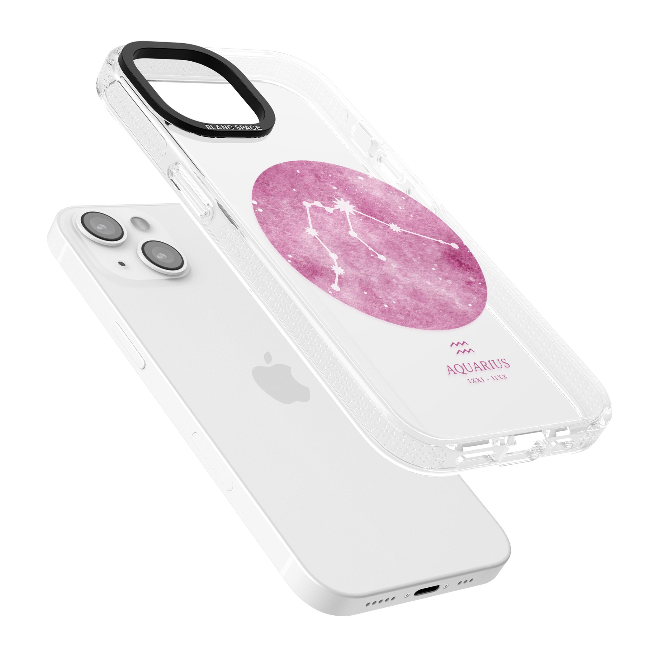 Aquarius Zodiac Transparent Design - Pink iPhone 15 / 14 / 13 Clear Case Impact Air - Blanc Space