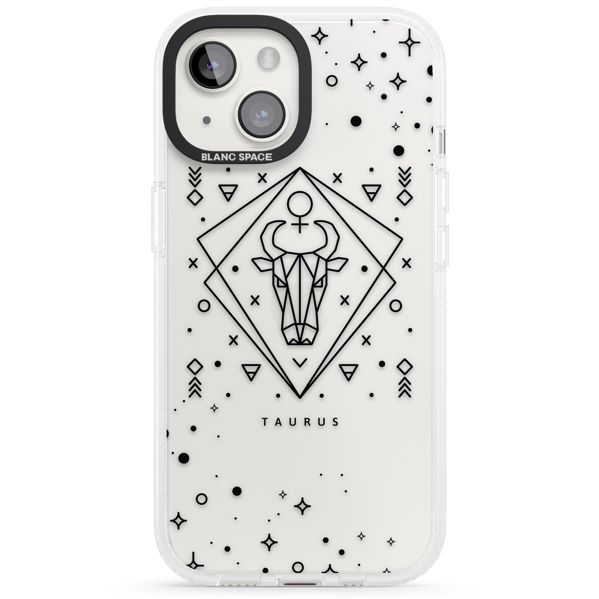 Taurus Emblem - Transparent Design iPhone 15 / 14 / 13 Clear Case Impact Air - Blanc Space