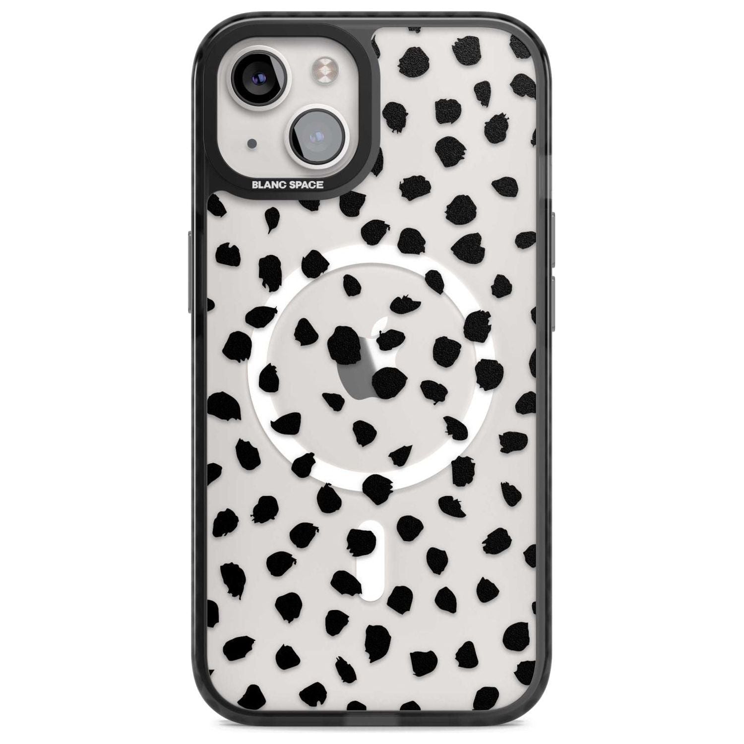 Black on Transparent Dalmatian Polka Dot Spots Phone Case iPhone 15 Plus / Magsafe Black Impact Case,iPhone 15 / Magsafe Black Impact Case,iPhone 14 Plus / Magsafe Black Impact Case,iPhone 14 / Magsafe Black Impact Case,iPhone 13 / Magsafe Black Impact Case Blanc Space