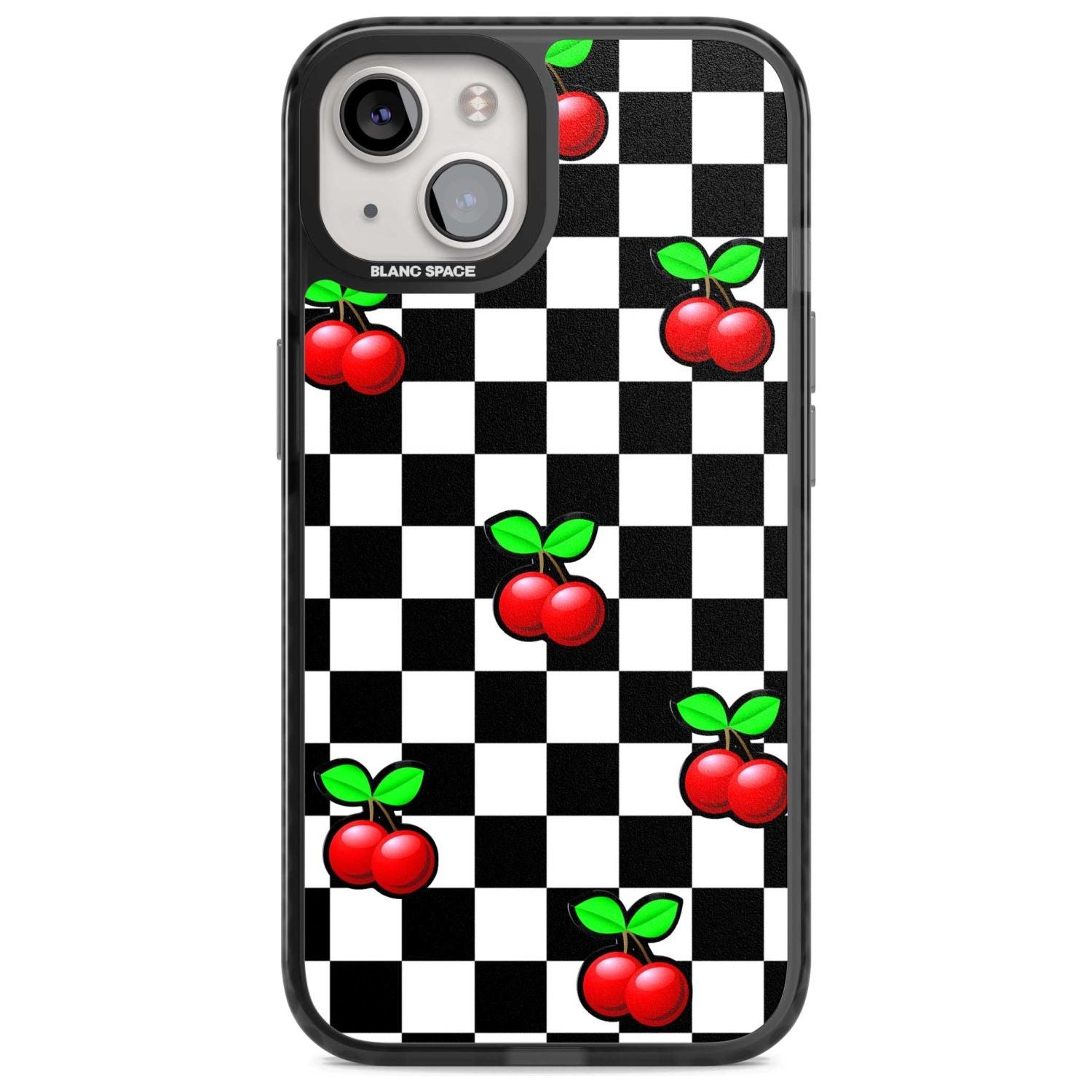 Checkered Cherry Phone Case iPhone 15 Plus / Magsafe Black Impact Case,iPhone 15 / Magsafe Black Impact Case,iPhone 14 Plus / Magsafe Black Impact Case,iPhone 14 / Magsafe Black Impact Case,iPhone 13 / Magsafe Black Impact Case Blanc Space