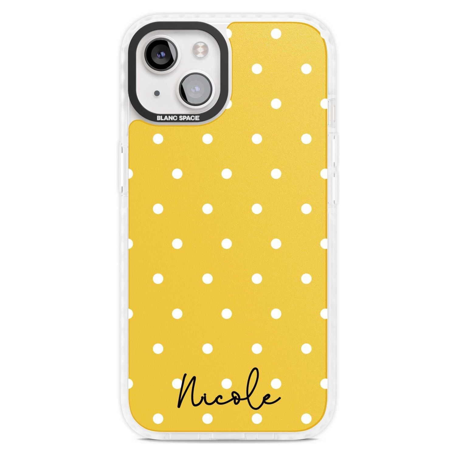 Personalised Yellow Polka Dot Custom Phone Case iPhone 15 Plus / Magsafe Impact Case,iPhone 15 / Magsafe Impact Case Blanc Space