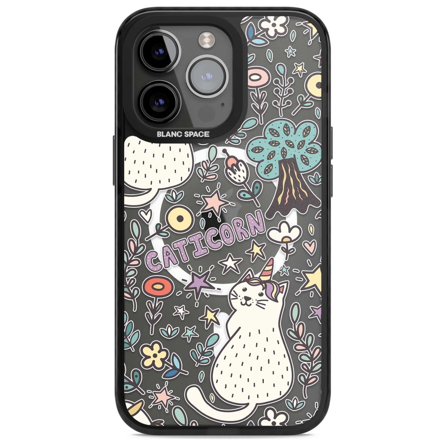 Caticorn pattern Phone Case iPhone 15 Pro / Magsafe Black Impact Case,iPhone 15 Pro Max / Magsafe Black Impact Case,iPhone 14 Pro Max / Magsafe Black Impact Case,iPhone 13 Pro / Magsafe Black Impact Case,iPhone 14 Pro / Magsafe Black Impact Case Blanc Space