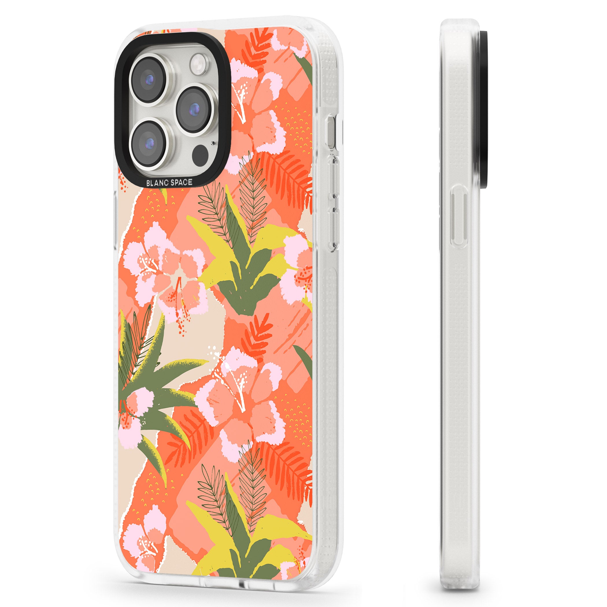 Hawaiian Flowers Abstract Pattern iPhone 15 Pro Max / 15 Pro / 14 Pro Max / 14 Pro / 13 Pro Clear Case Impact Air - Blanc Space
