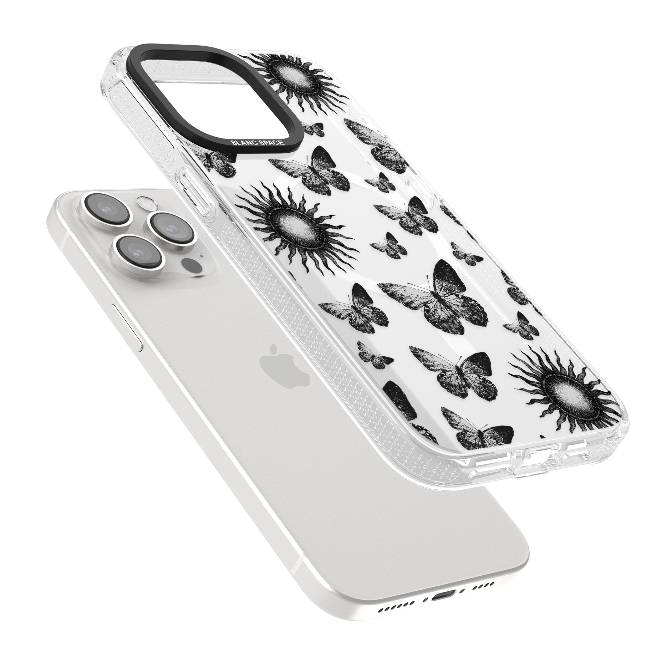Butterflies & Suns iPhone 15 Pro Max / 15 Pro / 14 Pro Max / 14 Pro / 13 Pro Clear Case Impact Air - Blanc Space