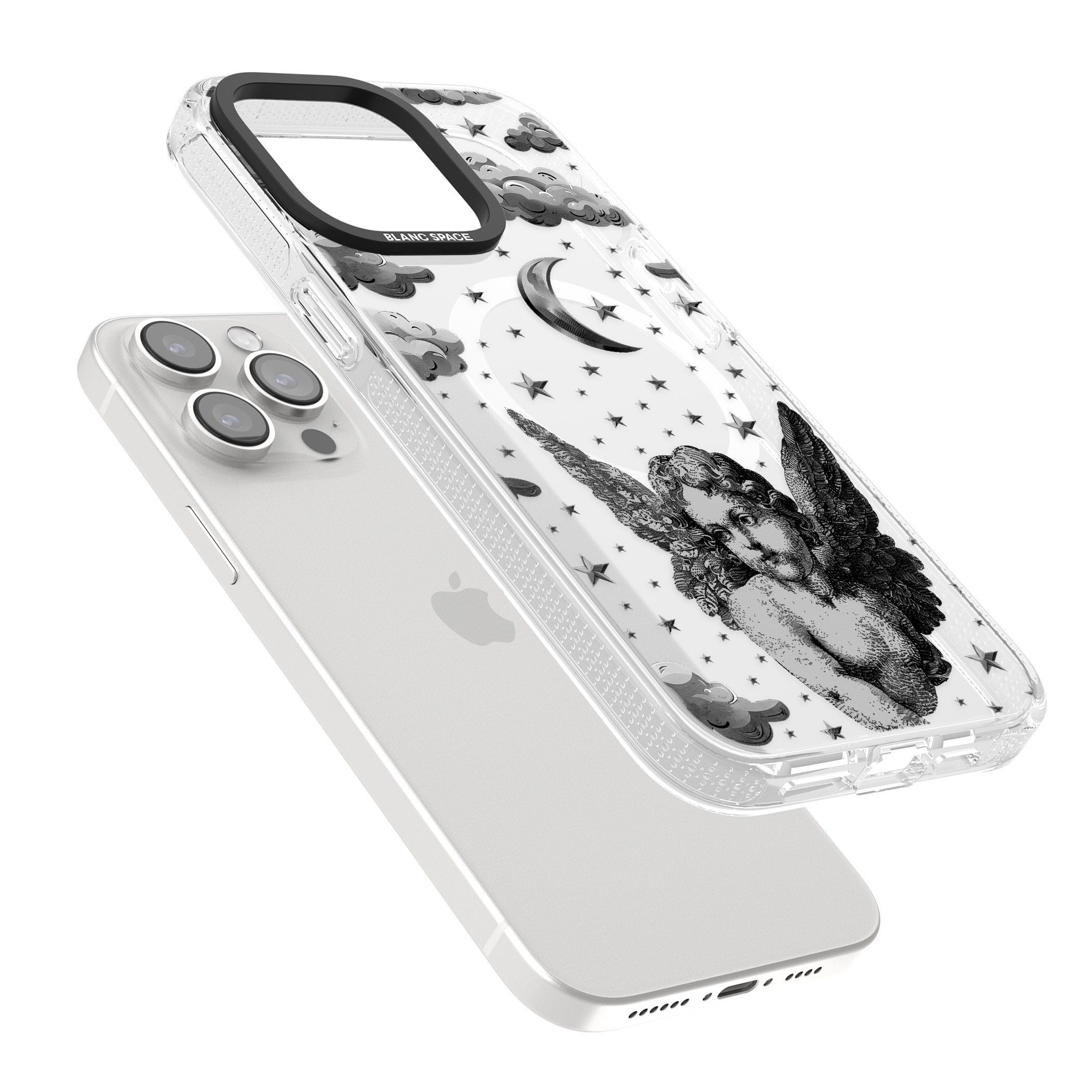 Celestial Cherub iPhone 15 Pro Max / 15 Pro / 14 Pro Max / 14 Pro / 13 Pro Clear Case Impact Air - Blanc Space