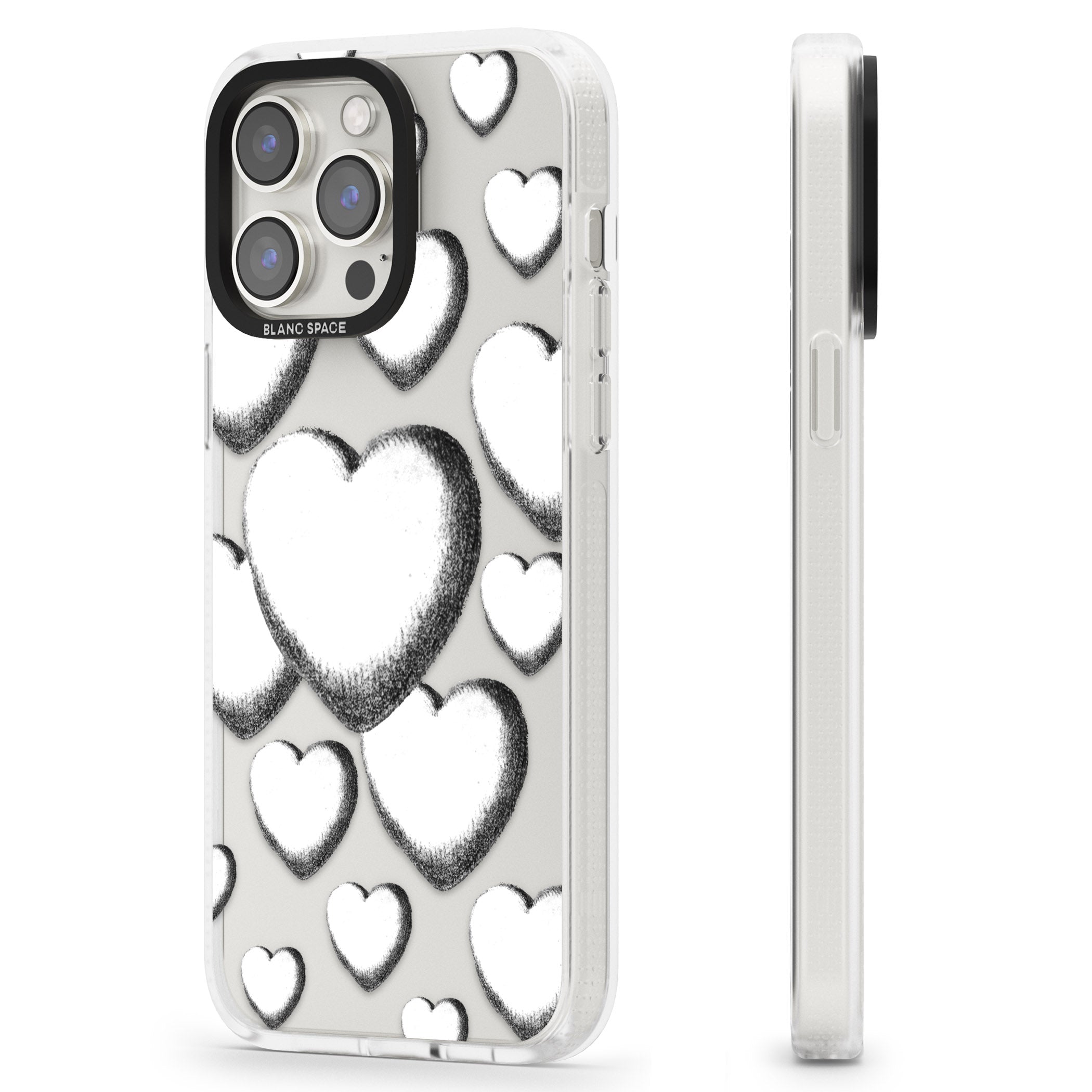 Hand-Drawn Hearts iPhone 15 Pro Max / 15 Pro / 14 Pro Max / 14 Pro / 13 Pro Clear Case Impact Air - Blanc Space
