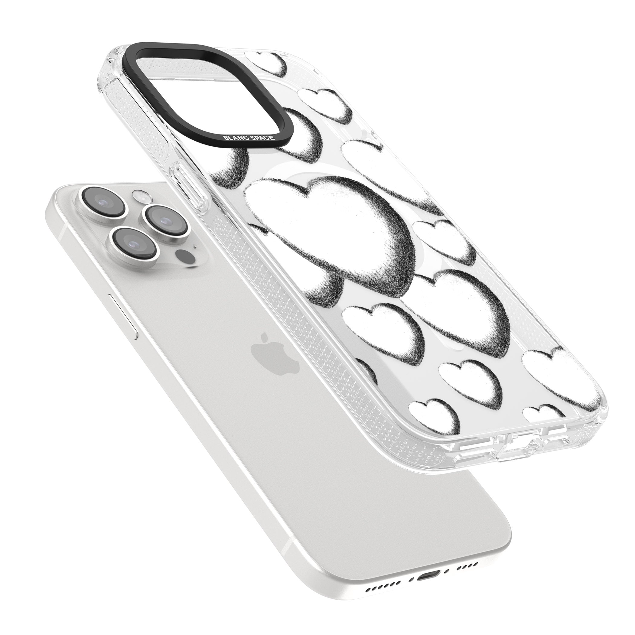 Hand-Drawn Hearts iPhone 15 Pro Max / 15 Pro / 14 Pro Max / 14 Pro / 13 Pro Clear Case Impact Air - Blanc Space