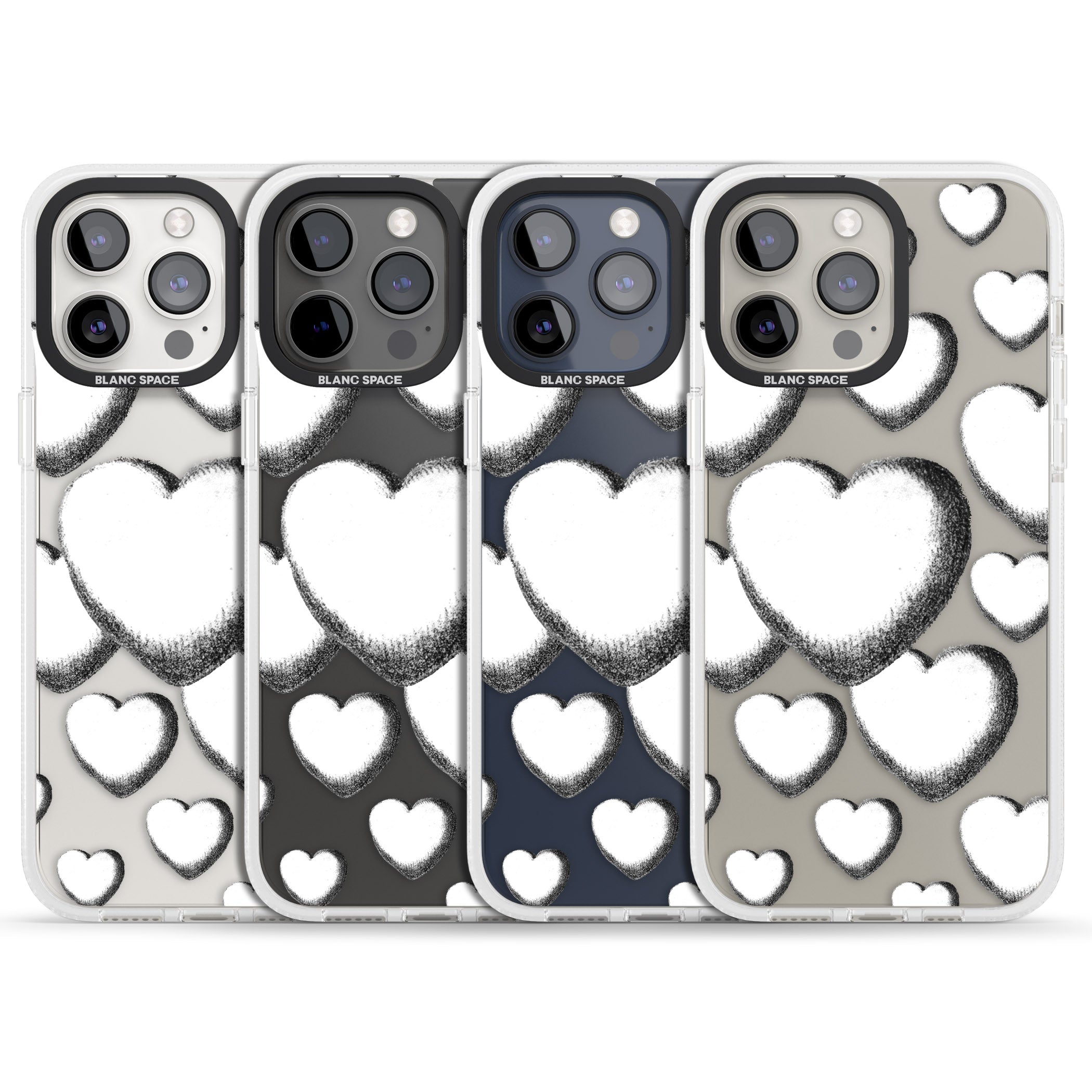 Hand-Drawn Hearts iPhone 15 Pro Max / 15 Pro / 14 Pro Max / 14 Pro / 13 Pro Clear Case Impact Air - Blanc Space
