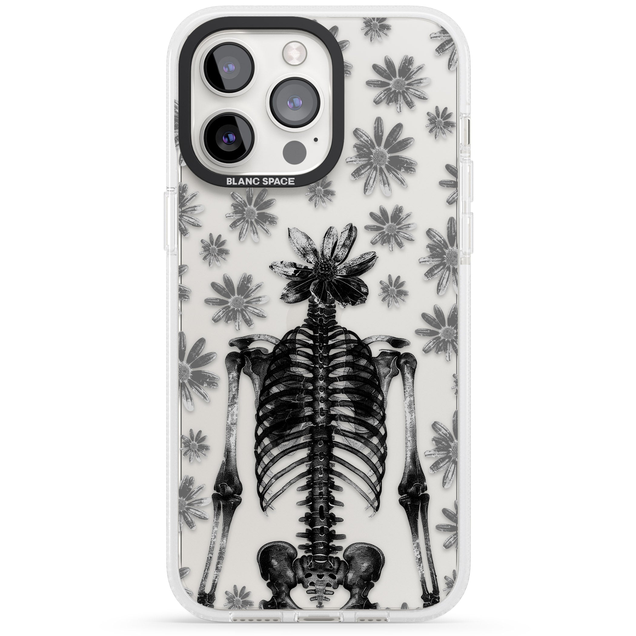 Skeleton Flower iPhone 15 Pro Max / 15 Pro / 14 Pro Max / 14 Pro / 13 Pro Clear Case Impact Air - Blanc Space