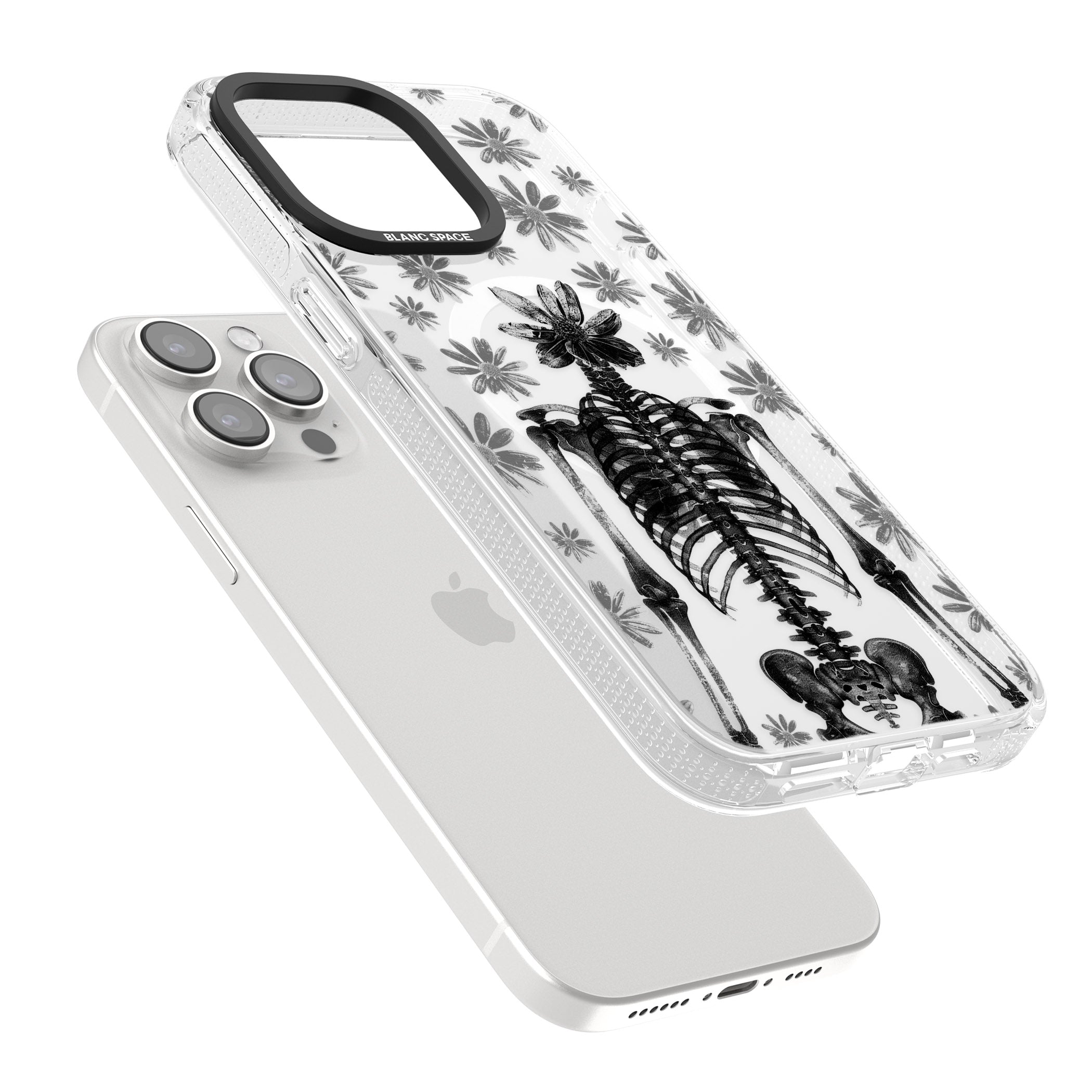 Skeleton Flower iPhone 15 Pro Max / 15 Pro / 14 Pro Max / 14 Pro / 13 Pro Clear Case Impact Air - Blanc Space