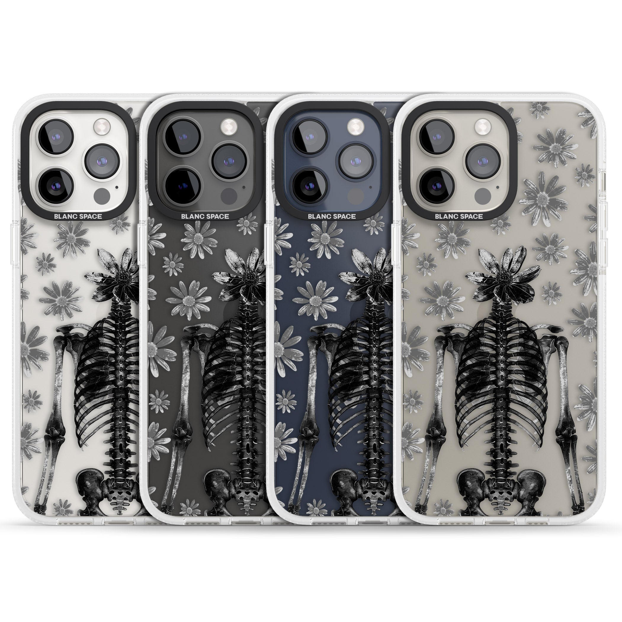Skeleton Flower iPhone 15 Pro Max / 15 Pro / 14 Pro Max / 14 Pro / 13 Pro Clear Case Impact Air - Blanc Space