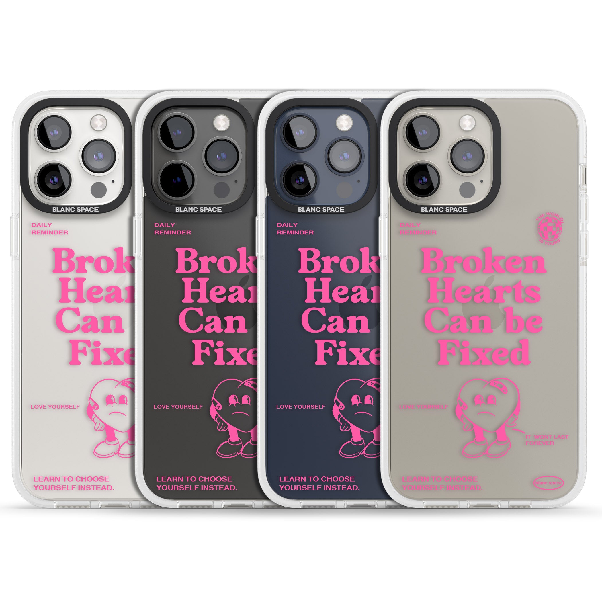 Broken Hearts Can Be Fixed iPhone 15 Pro Max / 15 Pro / 14 Pro Max / 14 Pro / 13 Pro Clear Case Impact Air - Blanc Space