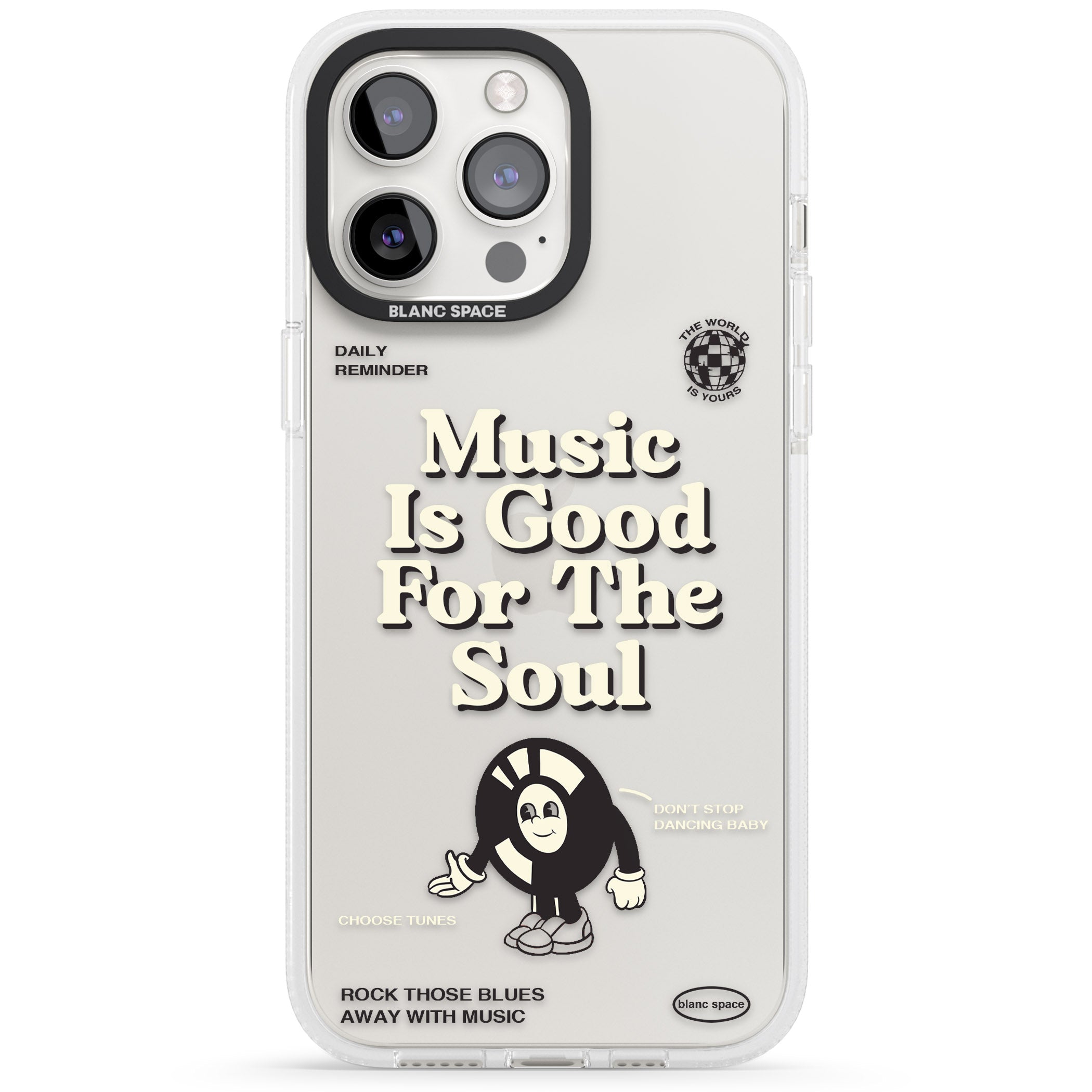 Music Is Good For The Soul iPhone 15 Pro Max / 15 Pro / 14 Pro Max / 14 Pro / 13 Pro Clear Case Impact Air - Blanc Space