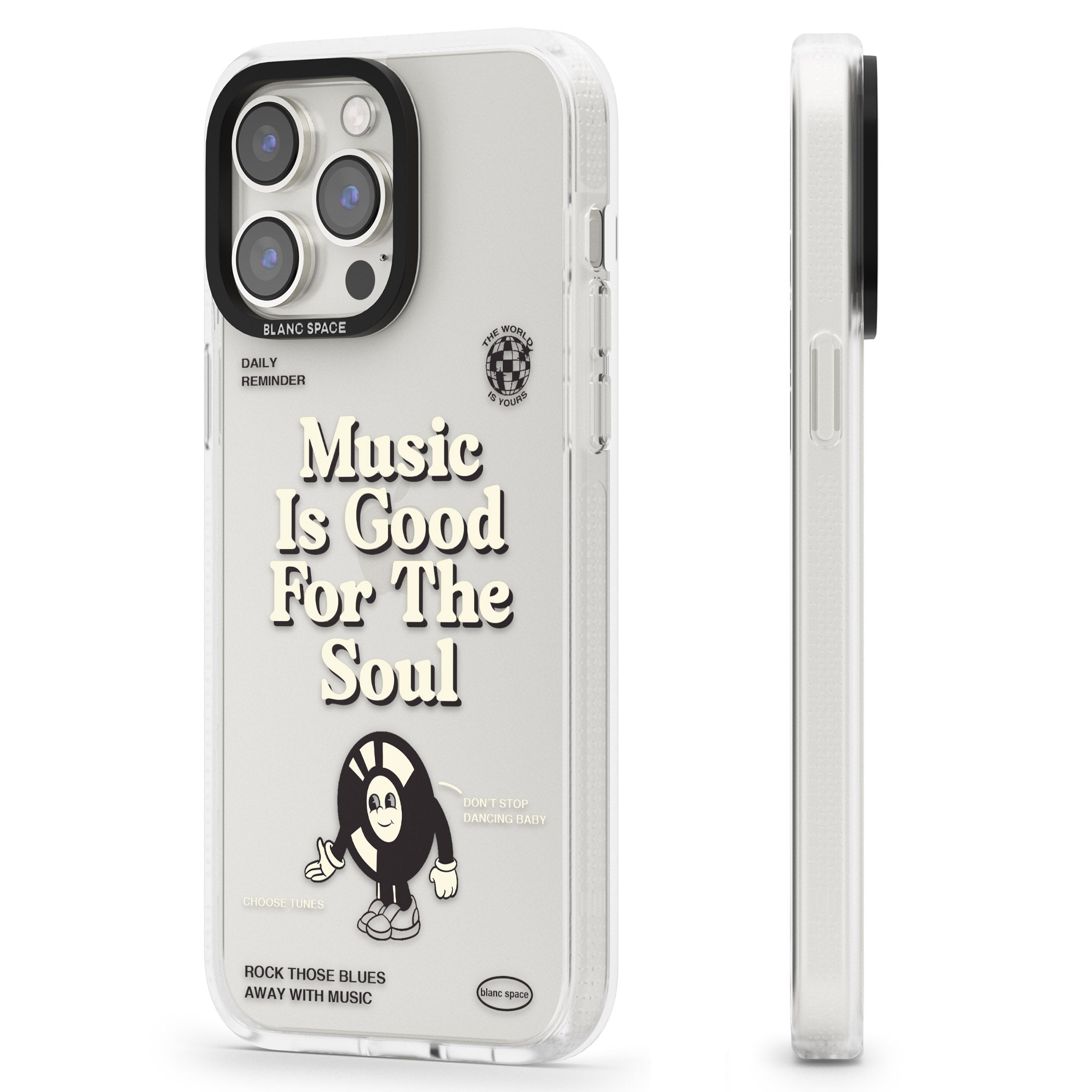 Music Is Good For The Soul iPhone 15 Pro Max / 15 Pro / 14 Pro Max / 14 Pro / 13 Pro Clear Case Impact Air - Blanc Space