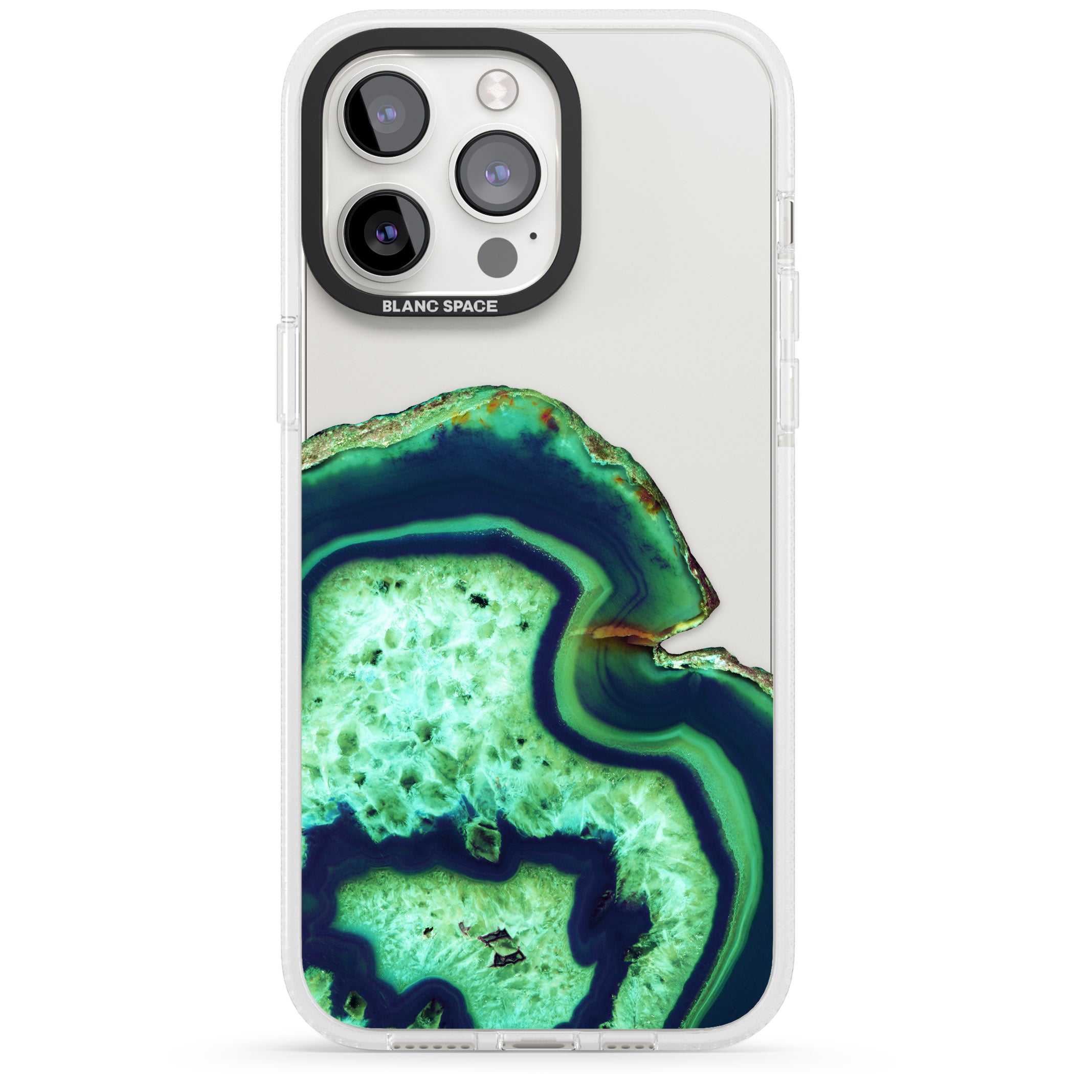 Neon Green & Blue Agate Crystal Transparent Design iPhone 15 Pro Max / 15 Pro / 14 Pro Max / 14 Pro / 13 Pro Clear Case Impact Air - Blanc Space