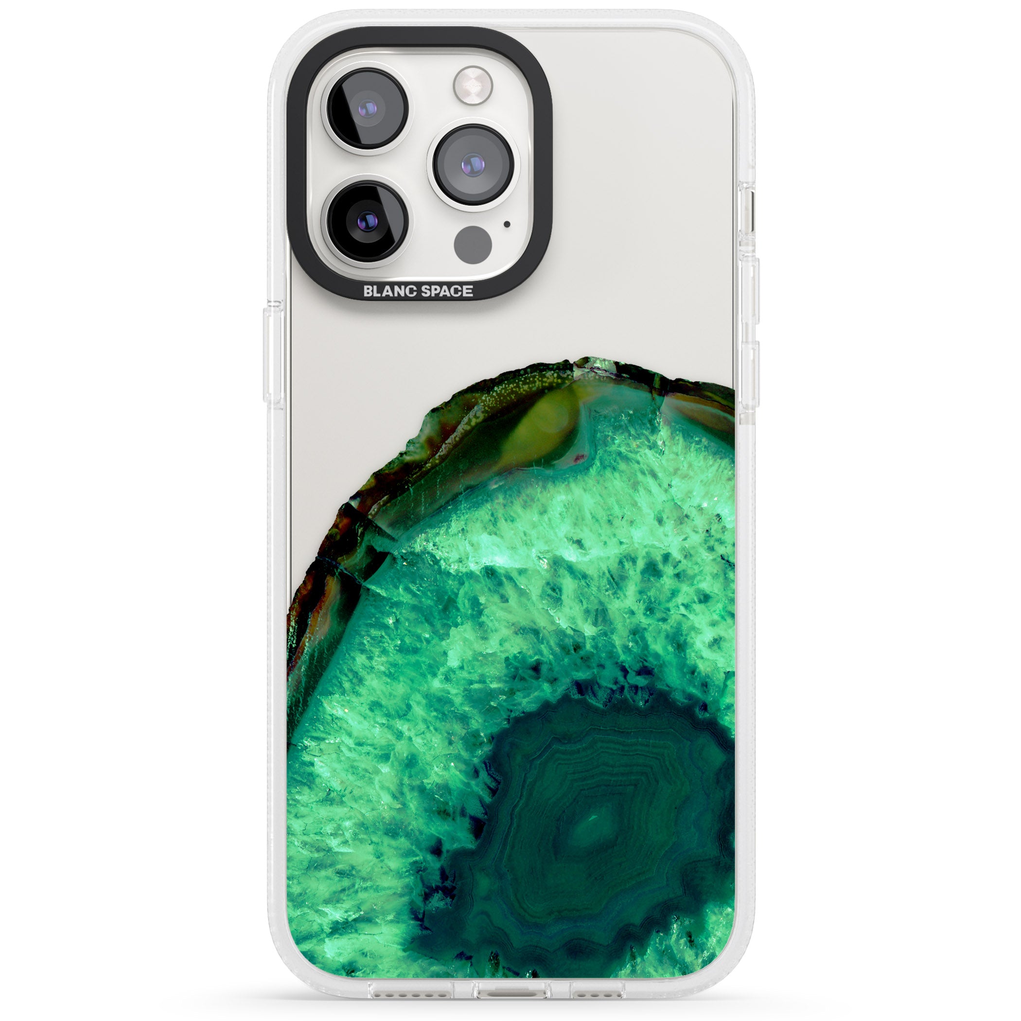 Emerald Green Gemstone Crystal Clear Design iPhone 15 Pro Max / 15 Pro / 14 Pro Max / 14 Pro / 13 Pro Clear Case Impact Air - Blanc Space