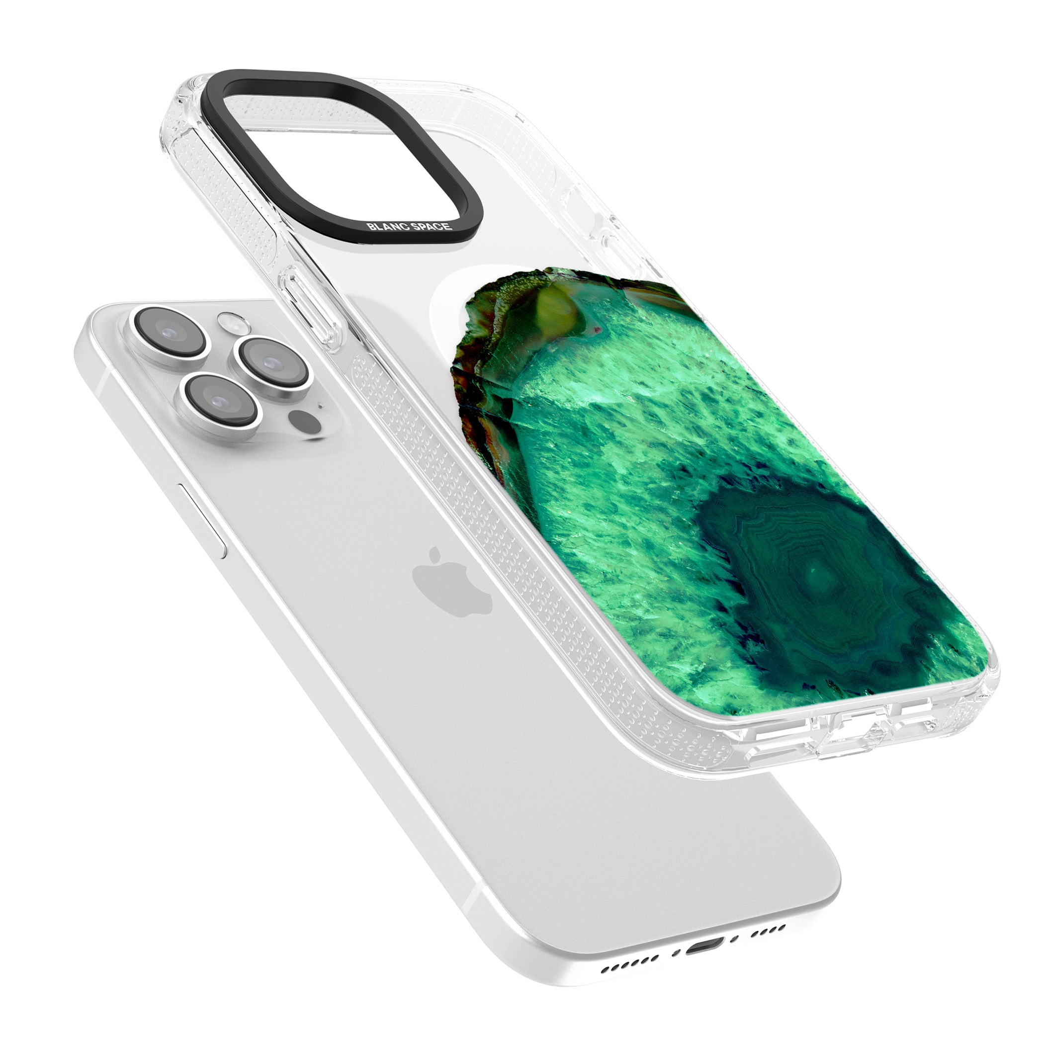 Emerald Green Gemstone Crystal Clear Design iPhone 15 Pro Max / 15 Pro / 14 Pro Max / 14 Pro / 13 Pro Clear Case Impact Air - Blanc Space