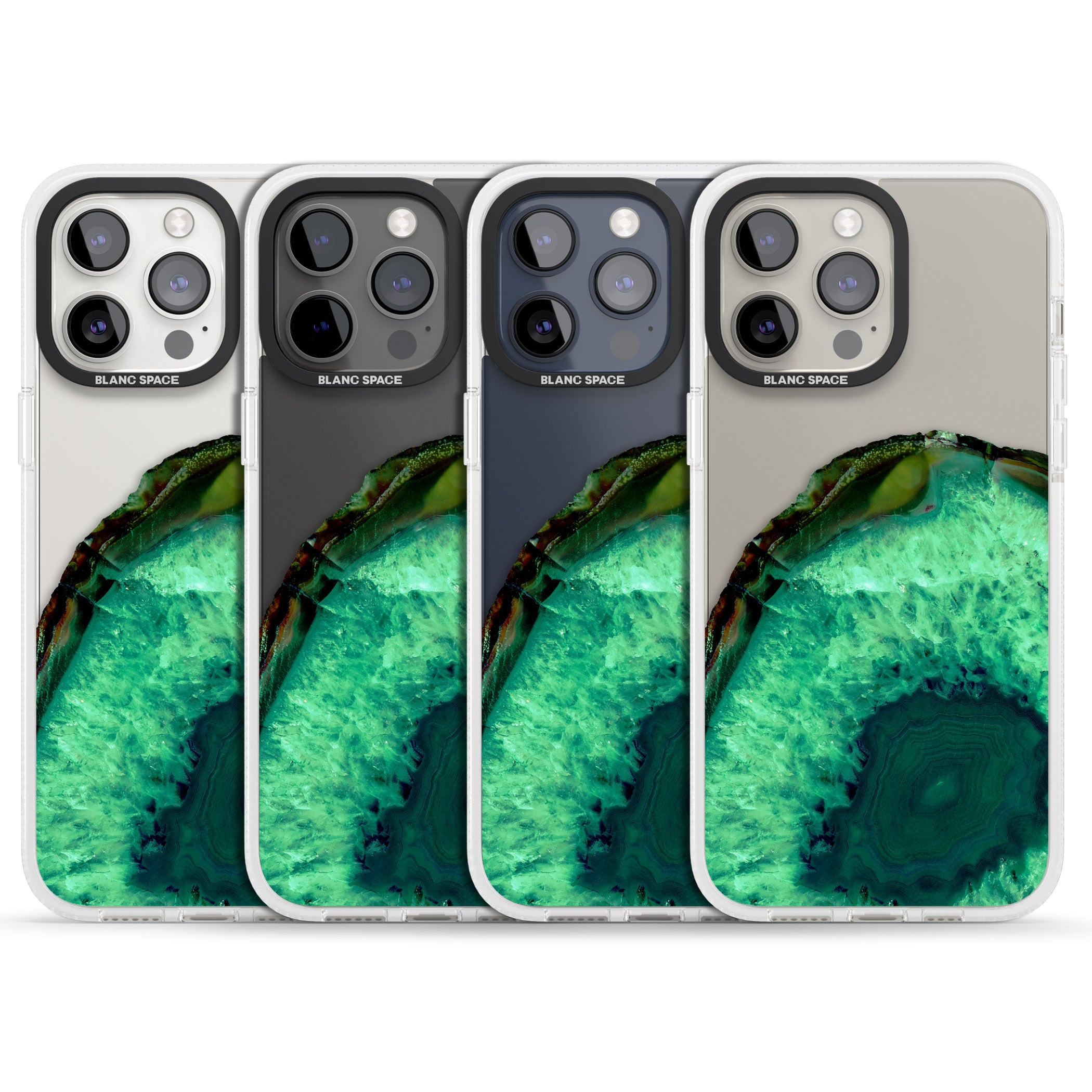 Emerald Green Gemstone Crystal Clear Design iPhone 15 Pro Max / 15 Pro / 14 Pro Max / 14 Pro / 13 Pro Clear Case Impact Air - Blanc Space