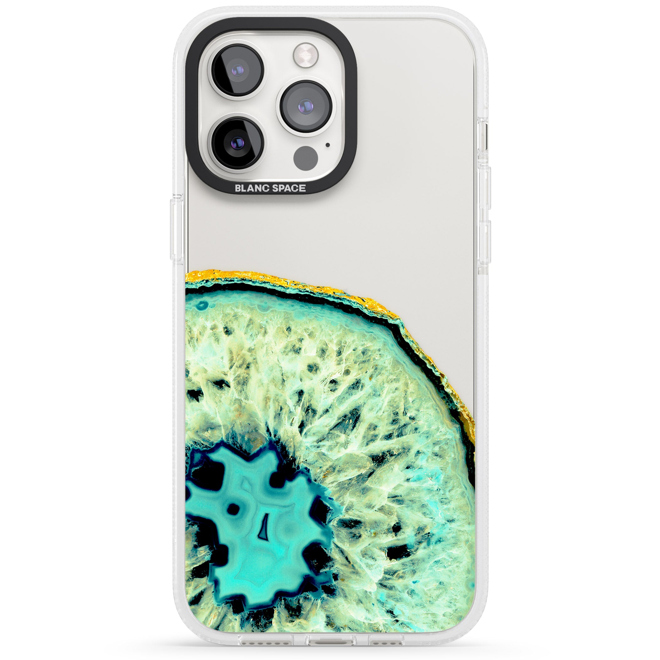 Turquoise & Green Gemstone Crystal Clear Design iPhone 15 Pro Max / 15 Pro / 14 Pro Max / 14 Pro / 13 Pro Clear Case Impact Air - Blanc Space