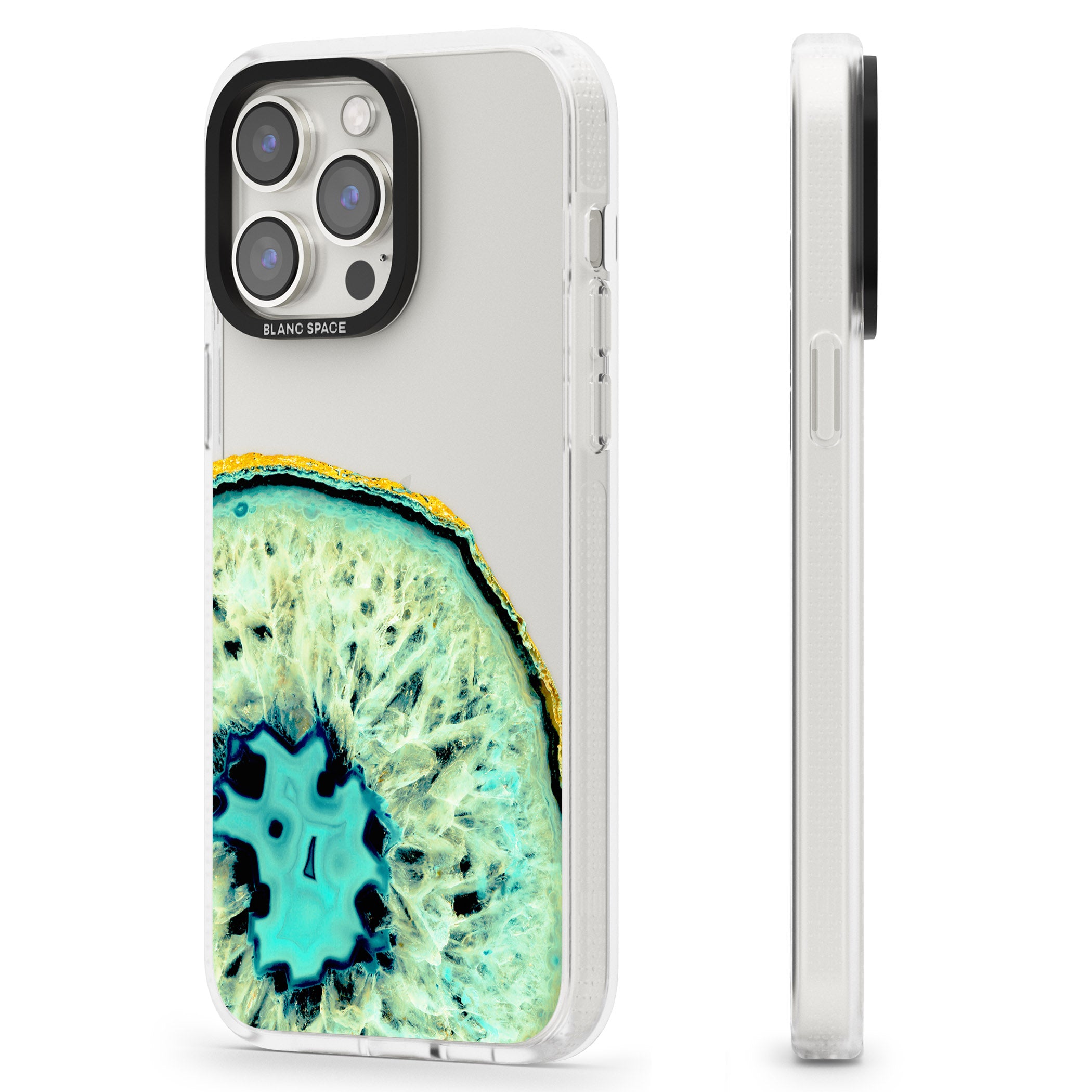 Turquoise & Green Gemstone Crystal Clear Design iPhone 15 Pro Max / 15 Pro / 14 Pro Max / 14 Pro / 13 Pro Clear Case Impact Air - Blanc Space