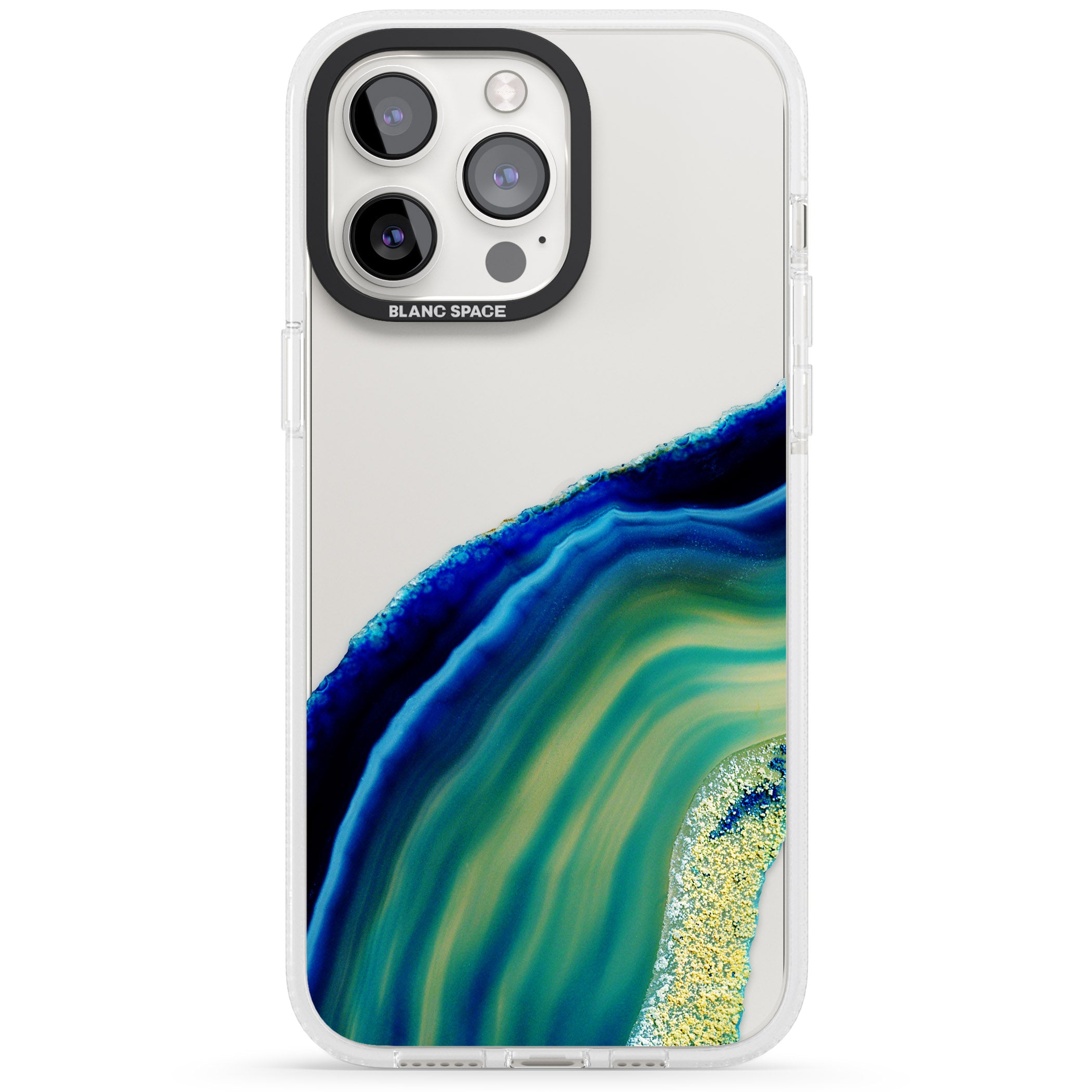 Green & Blue Gemstone Crystal iPhone 15 Pro Max / 15 Pro / 14 Pro Max / 14 Pro / 13 Pro Clear Case Impact Air - Blanc Space