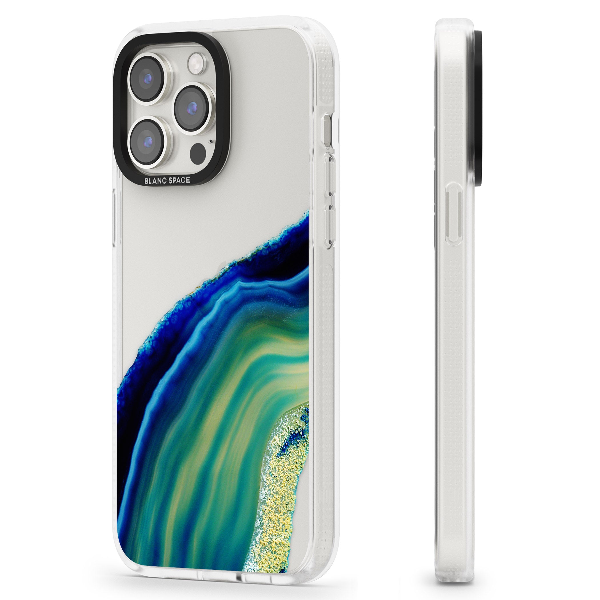 Green & Blue Gemstone Crystal iPhone 15 Pro Max / 15 Pro / 14 Pro Max / 14 Pro / 13 Pro Clear Case Impact Air - Blanc Space
