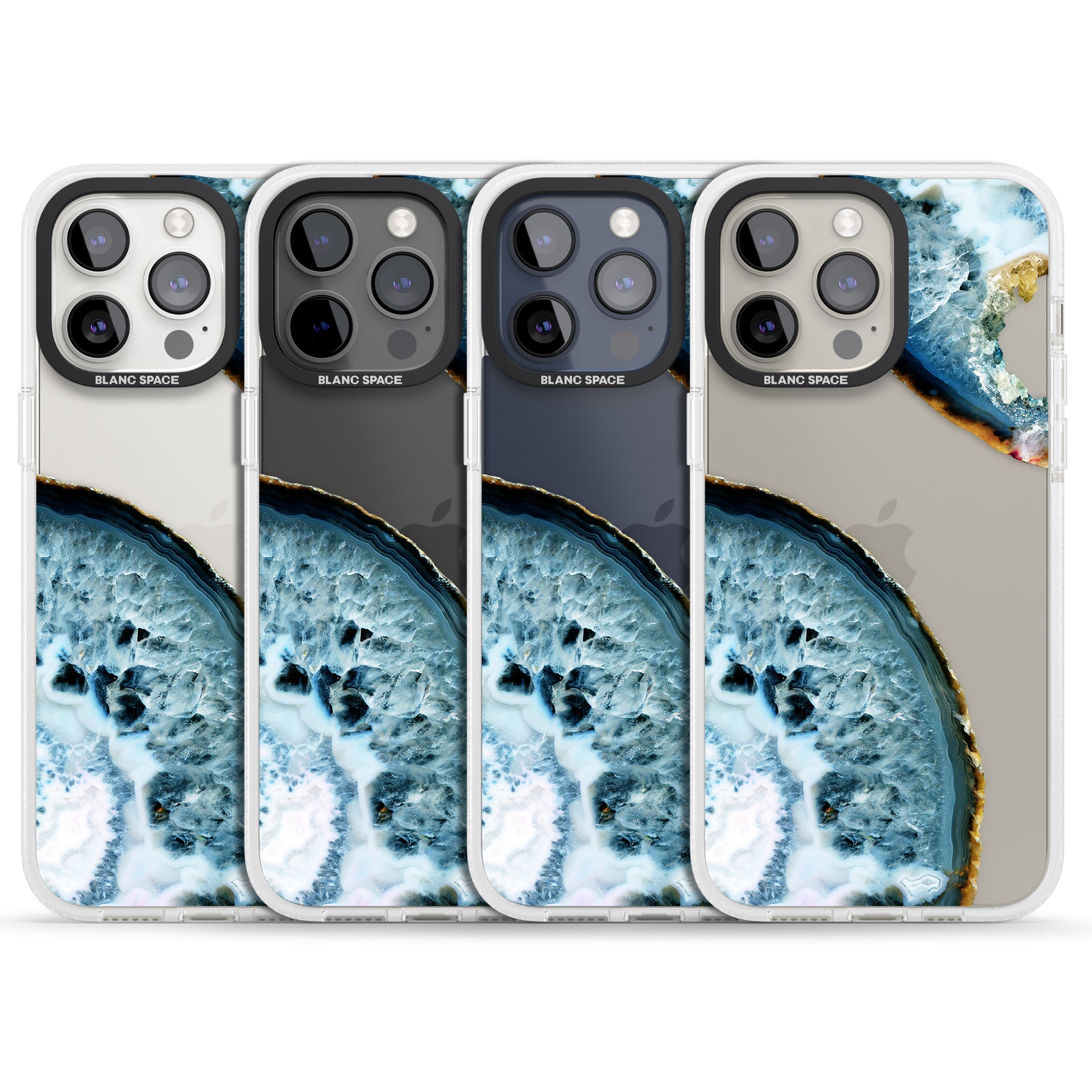 Blue, White & Yellow Agate Gemstone iPhone 15 Pro Max / 15 Pro / 14 Pro Max / 14 Pro / 13 Pro Clear Case Impact Air - Blanc Space