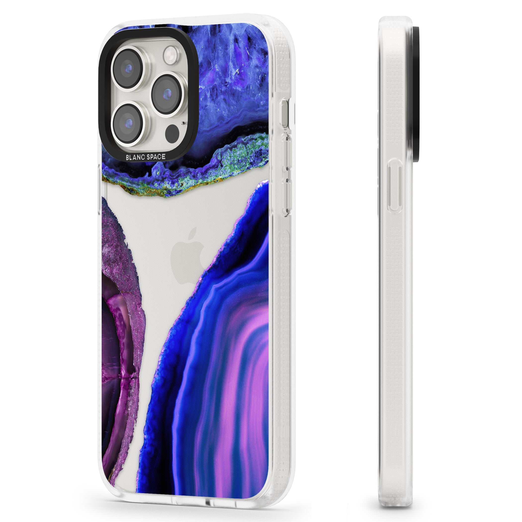 Purple & Blue Agate Gemstone Clear Design iPhone 15 Pro Max / 15 Pro / 14 Pro Max / 14 Pro / 13 Pro Clear Case Impact Air - Blanc Space