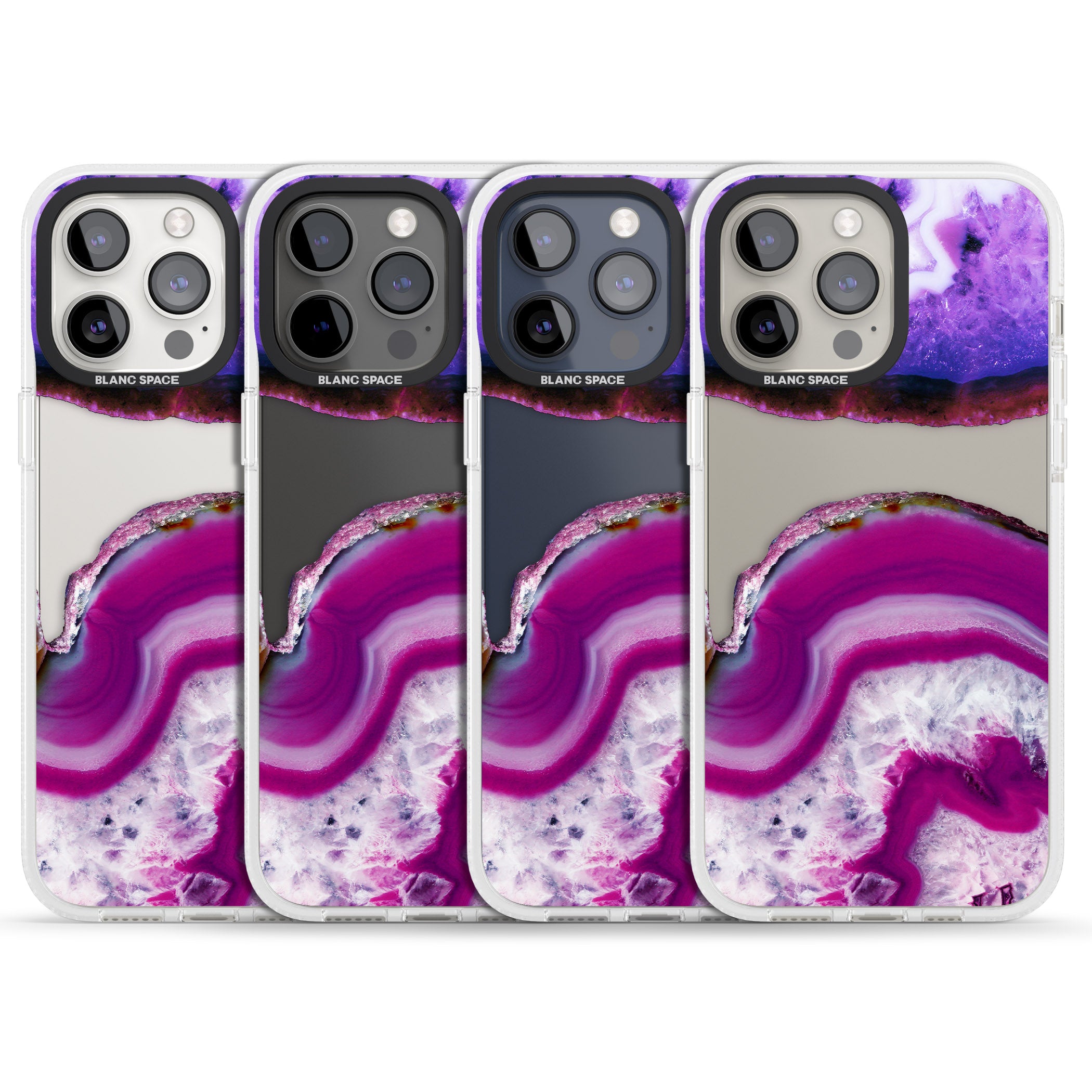 Purple & White Gemstone Crystal Clear Design iPhone 15 Pro Max / 15 Pro / 14 Pro Max / 14 Pro / 13 Pro Clear Case Impact Air - Blanc Space