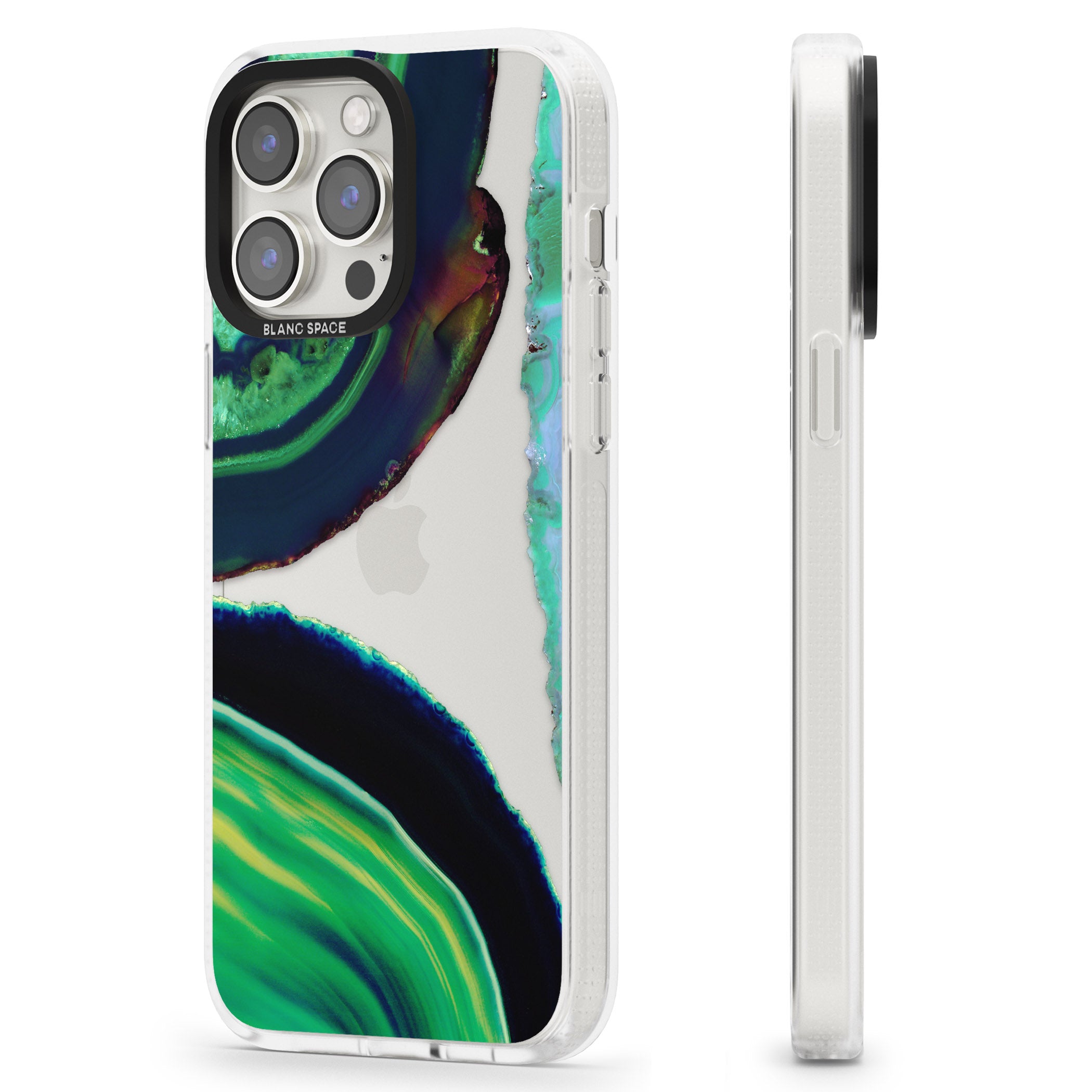 Green & Navy Gemstone Crystal Clear Design iPhone 15 Pro Max / 15 Pro / 14 Pro Max / 14 Pro / 13 Pro Clear Case Impact Air - Blanc Space