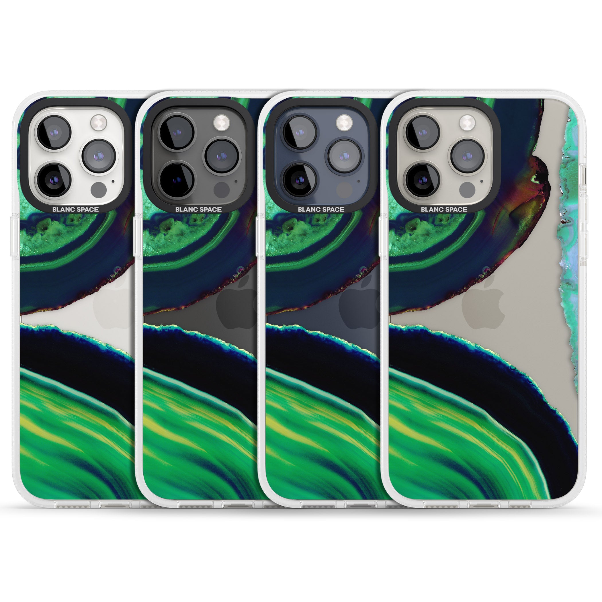 Green & Navy Gemstone Crystal Clear Design iPhone 15 Pro Max / 15 Pro / 14 Pro Max / 14 Pro / 13 Pro Clear Case Impact Air - Blanc Space