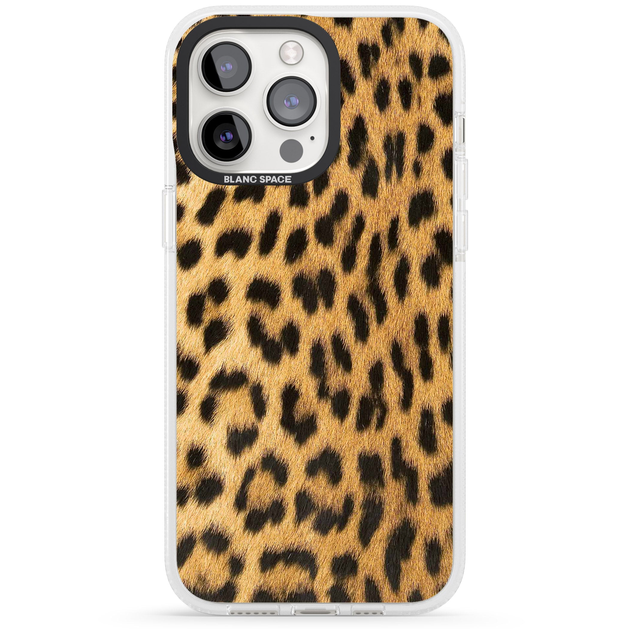 Designer Fashion Gold Leopard Print iPhone 15 Pro Max / 15 Pro / 14 Pro Max / 14 Pro / 13 Pro Clear Case Impact Air - Blanc Space