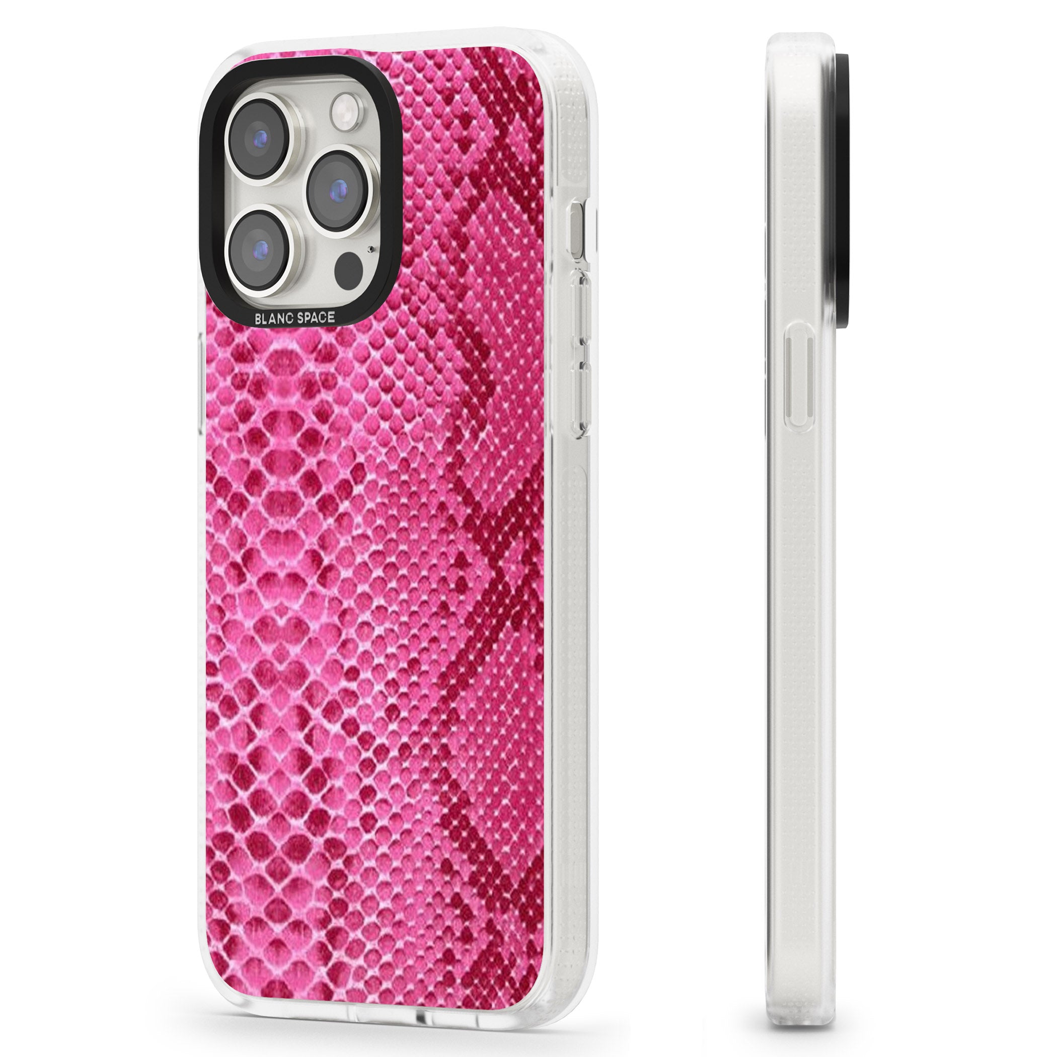 Pink Snakeskin iPhone 15 Pro Max / 15 Pro / 14 Pro Max / 14 Pro / 13 Pro Clear Case Impact Air - Blanc Space