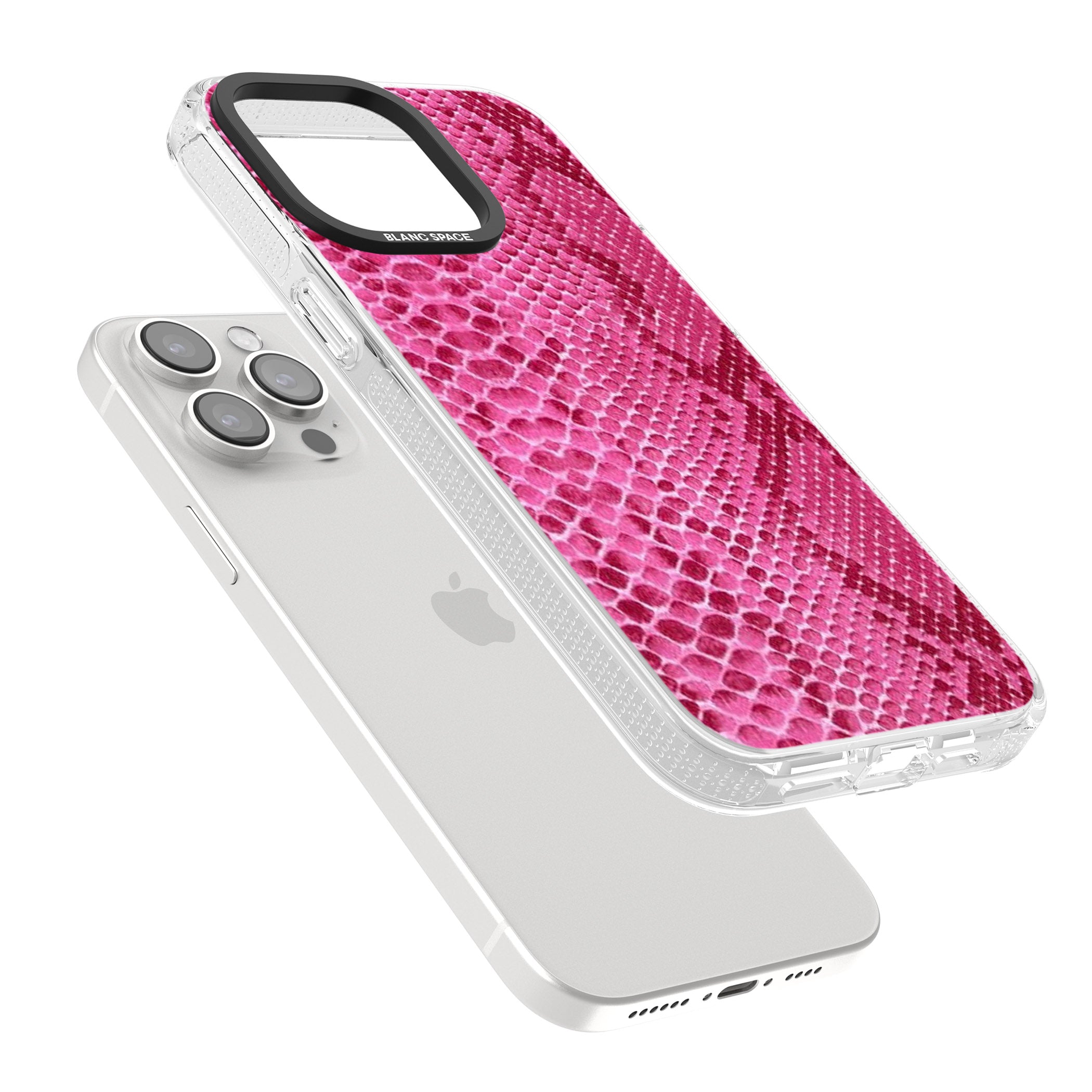Pink Snakeskin iPhone 15 Pro Max / 15 Pro / 14 Pro Max / 14 Pro / 13 Pro Clear Case Impact Air - Blanc Space