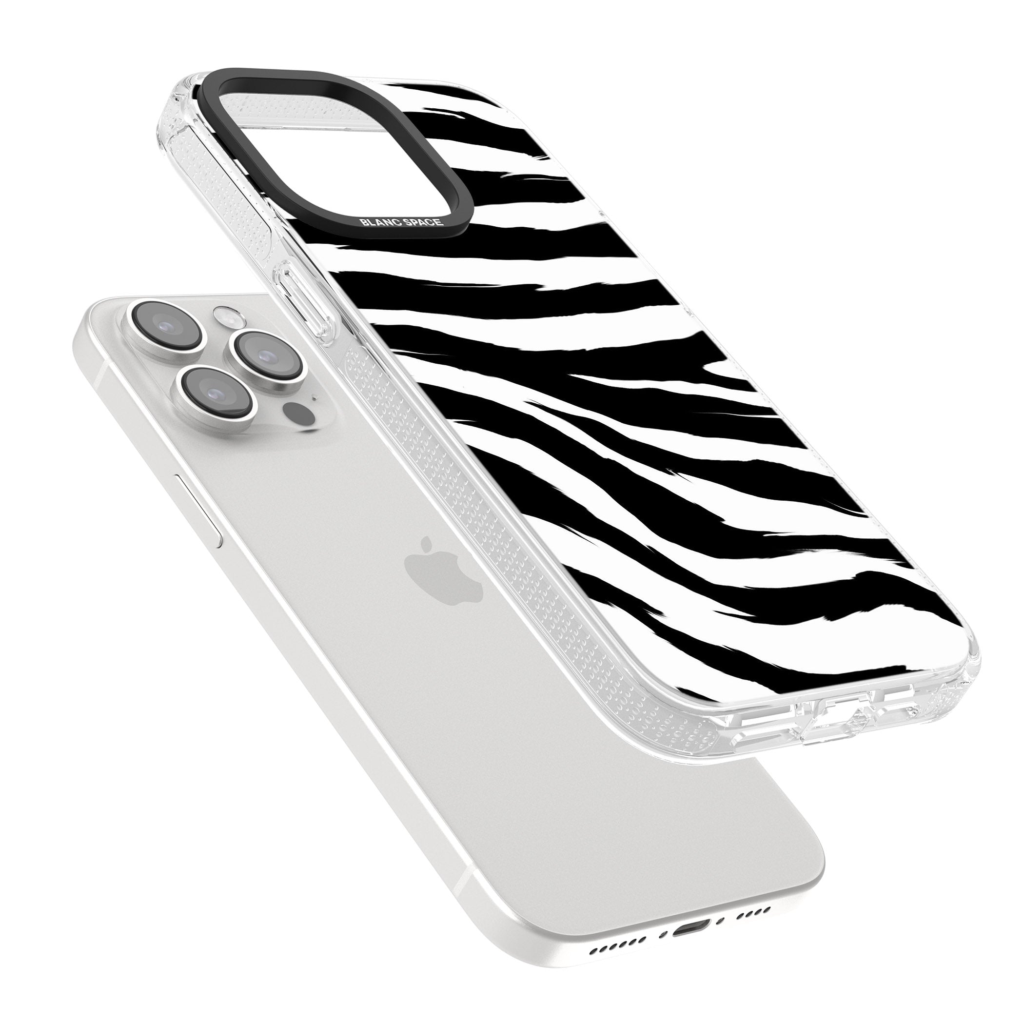 Black Zebra Print iPhone 15 Pro Max / 15 Pro / 14 Pro Max / 14 Pro / 13 Pro Clear Case Impact Air - Blanc Space