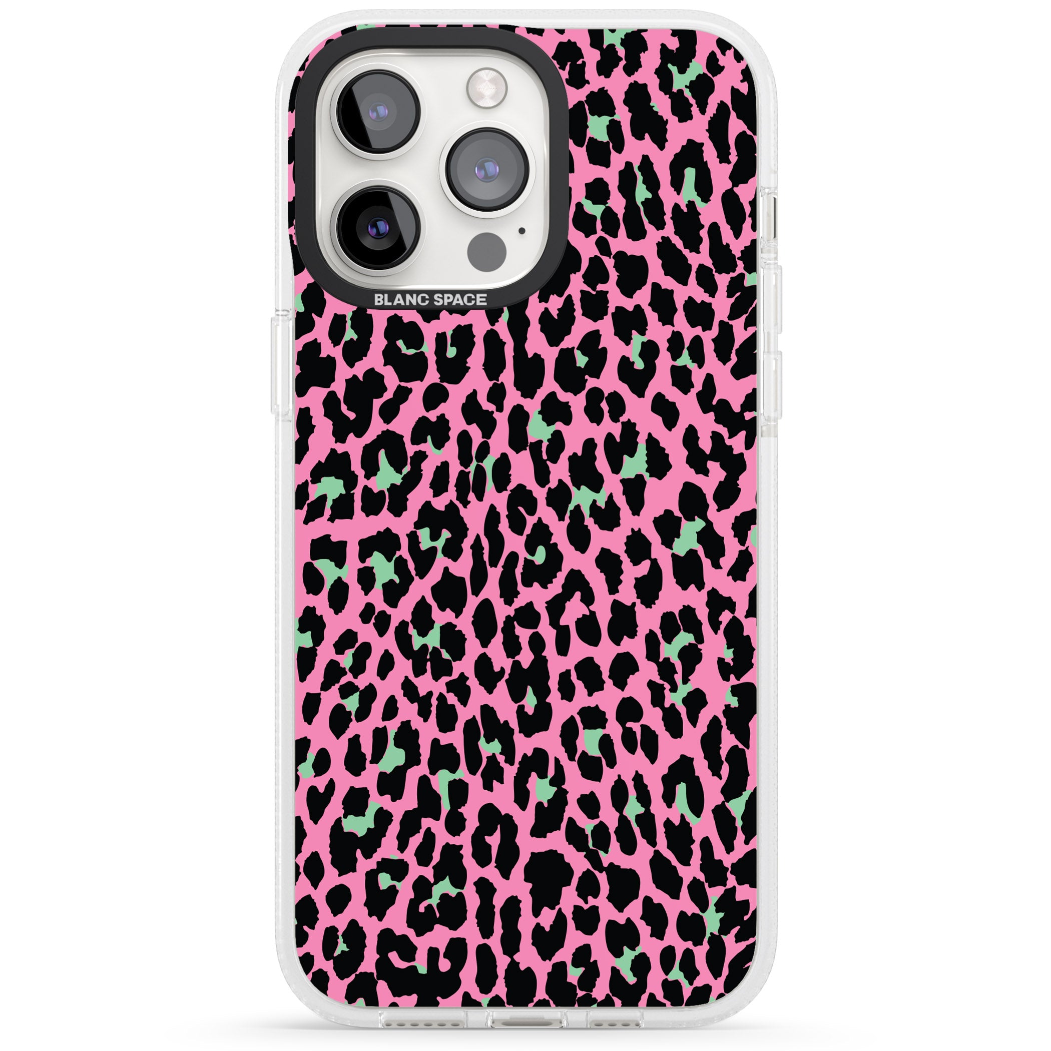 Green on Pink Leopard Print Pattern iPhone 15 Pro Max / 15 Pro / 14 Pro Max / 14 Pro / 13 Pro Clear Case Impact Air - Blanc Space