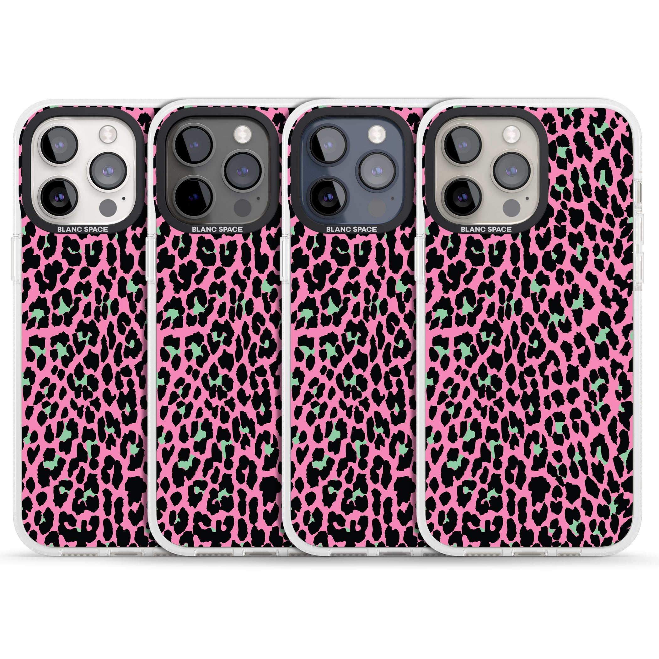 Green on Pink Leopard Print Pattern iPhone 15 Pro Max / 15 Pro / 14 Pro Max / 14 Pro / 13 Pro Clear Case Impact Air - Blanc Space