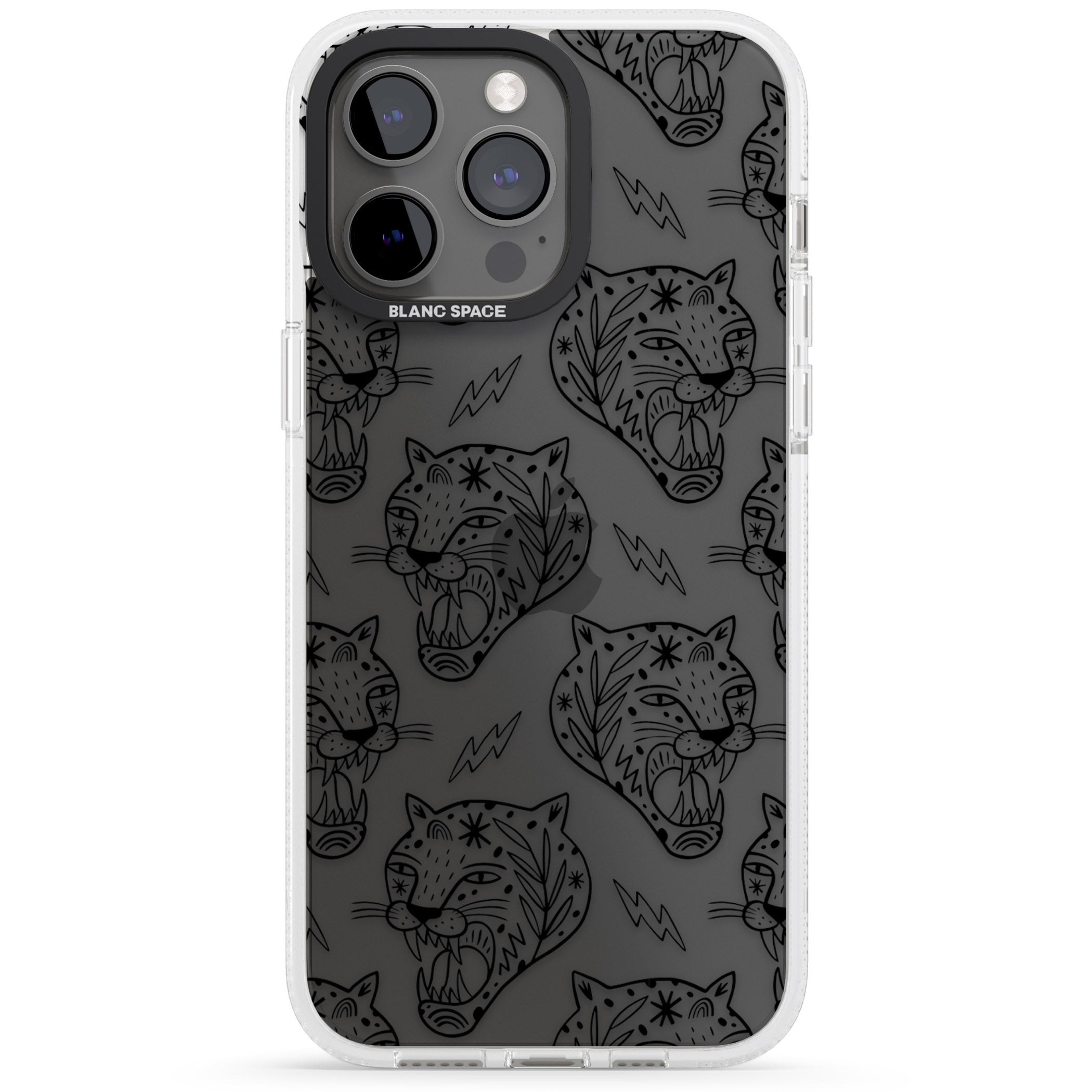Black Tiger Roar Pattern iPhone 15 Pro Max / 15 Pro / 14 Pro Max / 14 Pro / 13 Pro Clear Case Impact Air - Blanc Space