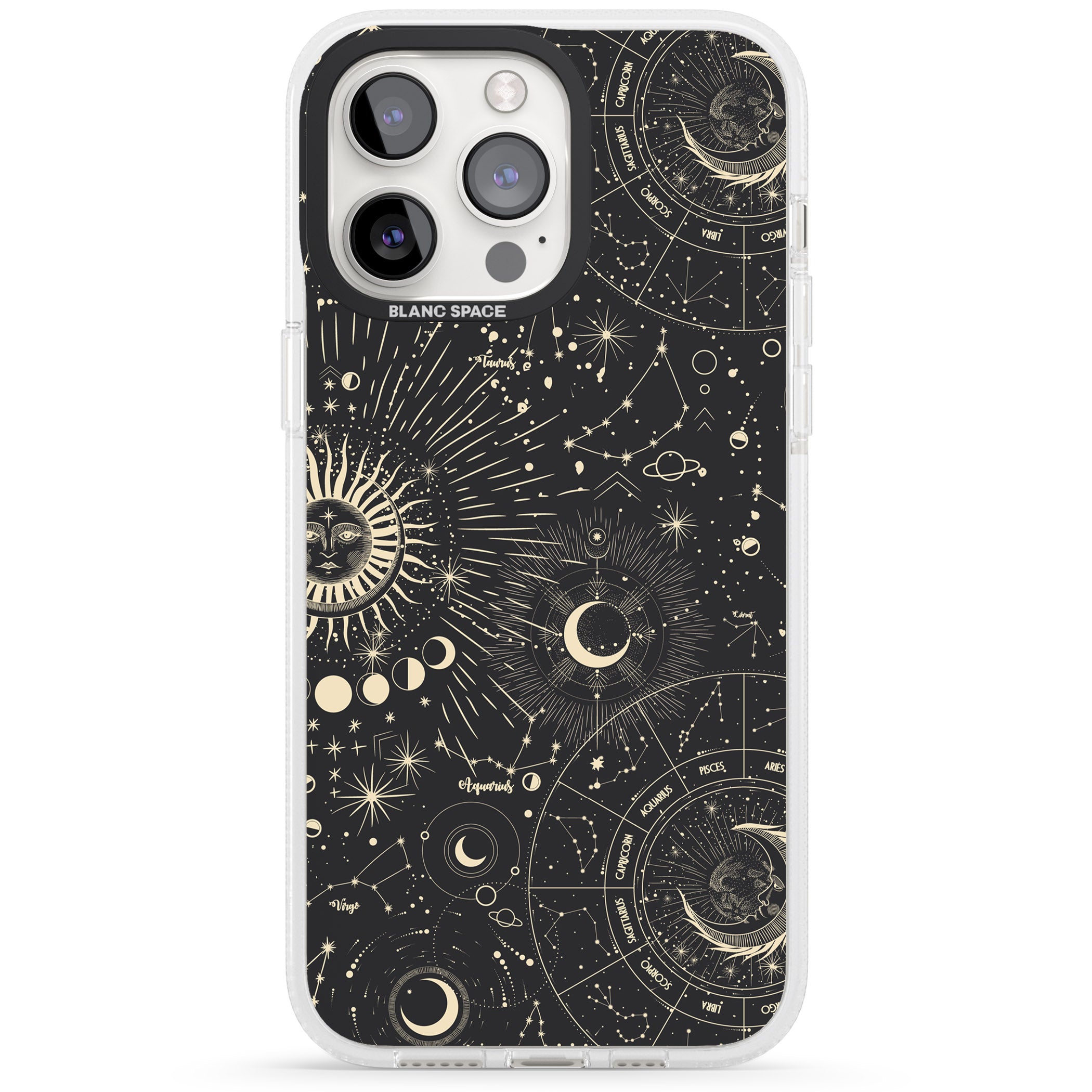 Suns & Zodiac Charts Astrological iPhone 15 Pro Max / 15 Pro / 14 Pro Max / 14 Pro / 13 Pro Clear Case Impact Air - Blanc Space