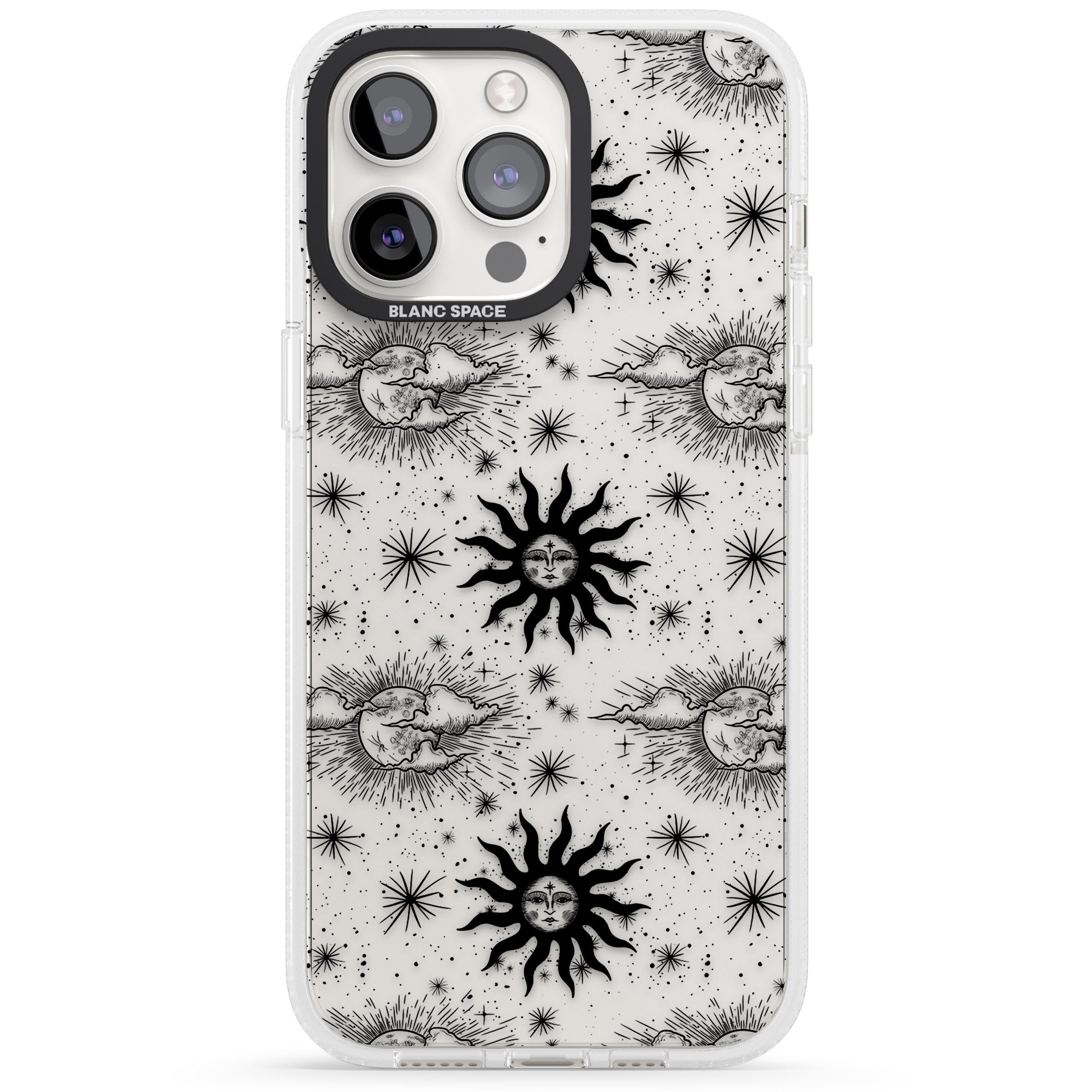 Suns & Clouds Vintage Astrological iPhone 15 Pro Max / 15 Pro / 14 Pro Max / 14 Pro / 13 Pro Clear Case Impact Air - Blanc Space