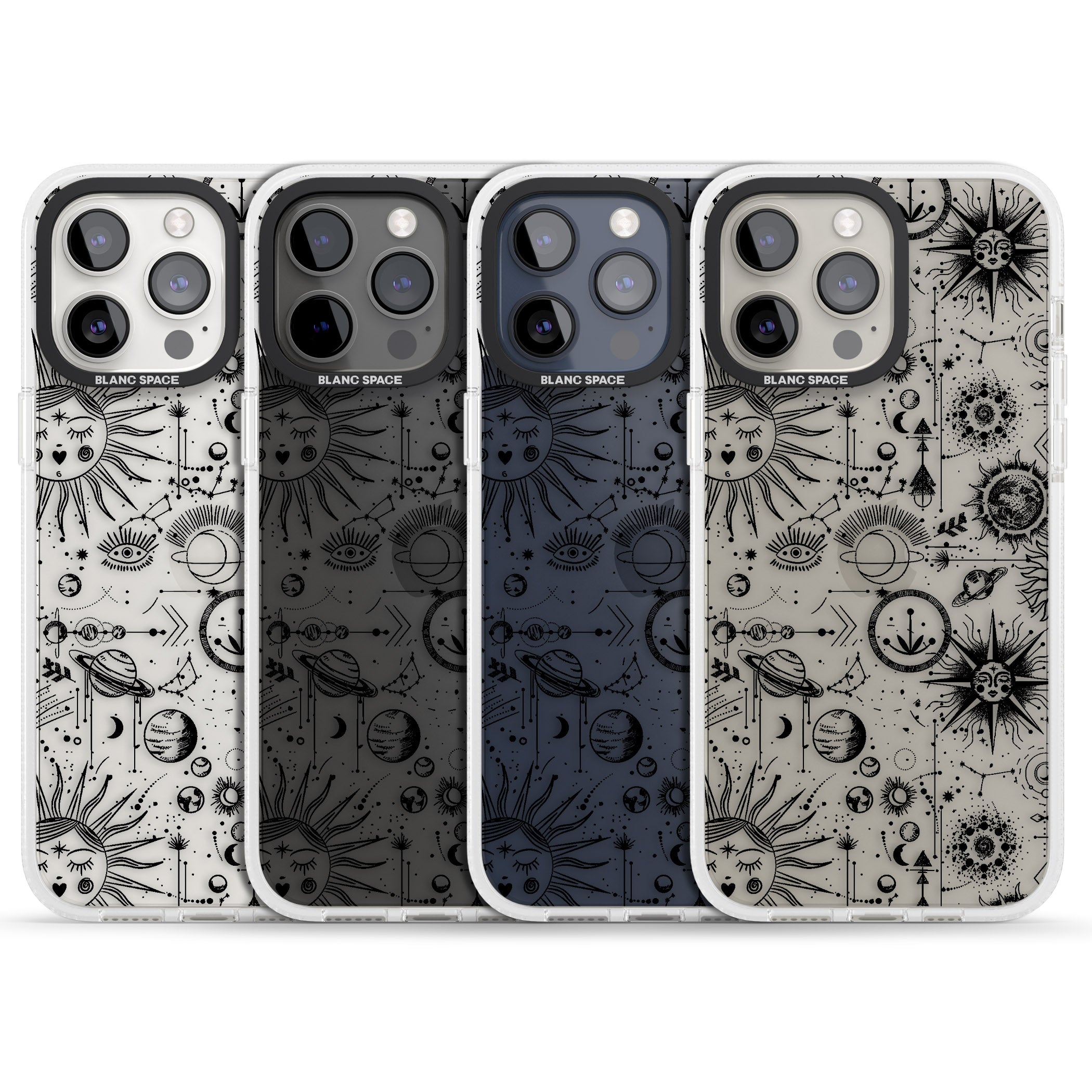 Suns & Planets Vintage Astrological iPhone 15 Pro Max / 15 Pro / 14 Pro Max / 14 Pro / 13 Pro Clear Case Impact Air - Blanc Space