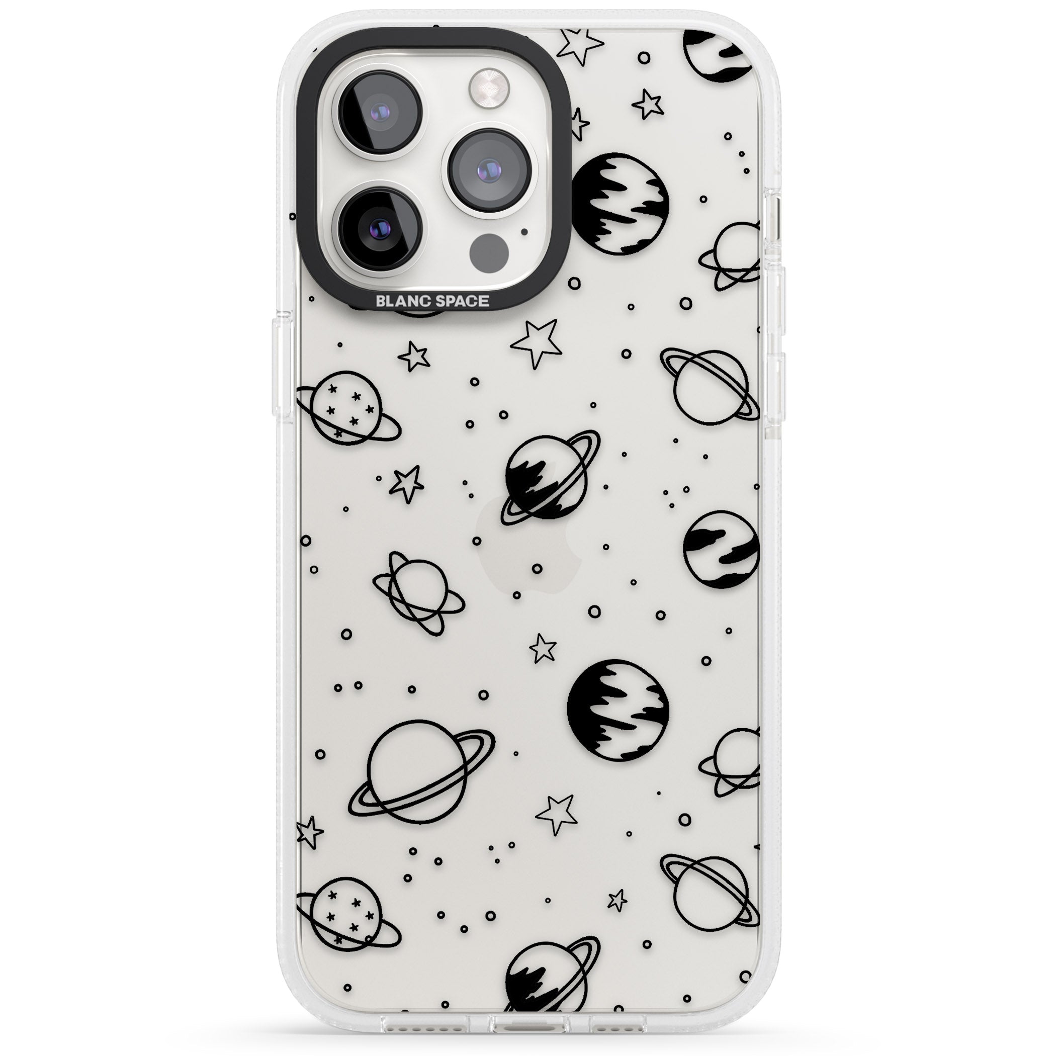 Cosmic Outer Space Design Black on Clear iPhone 15 Pro Max / 15 Pro / 14 Pro Max / 14 Pro / 13 Pro Clear Case Impact Air - Blanc Space