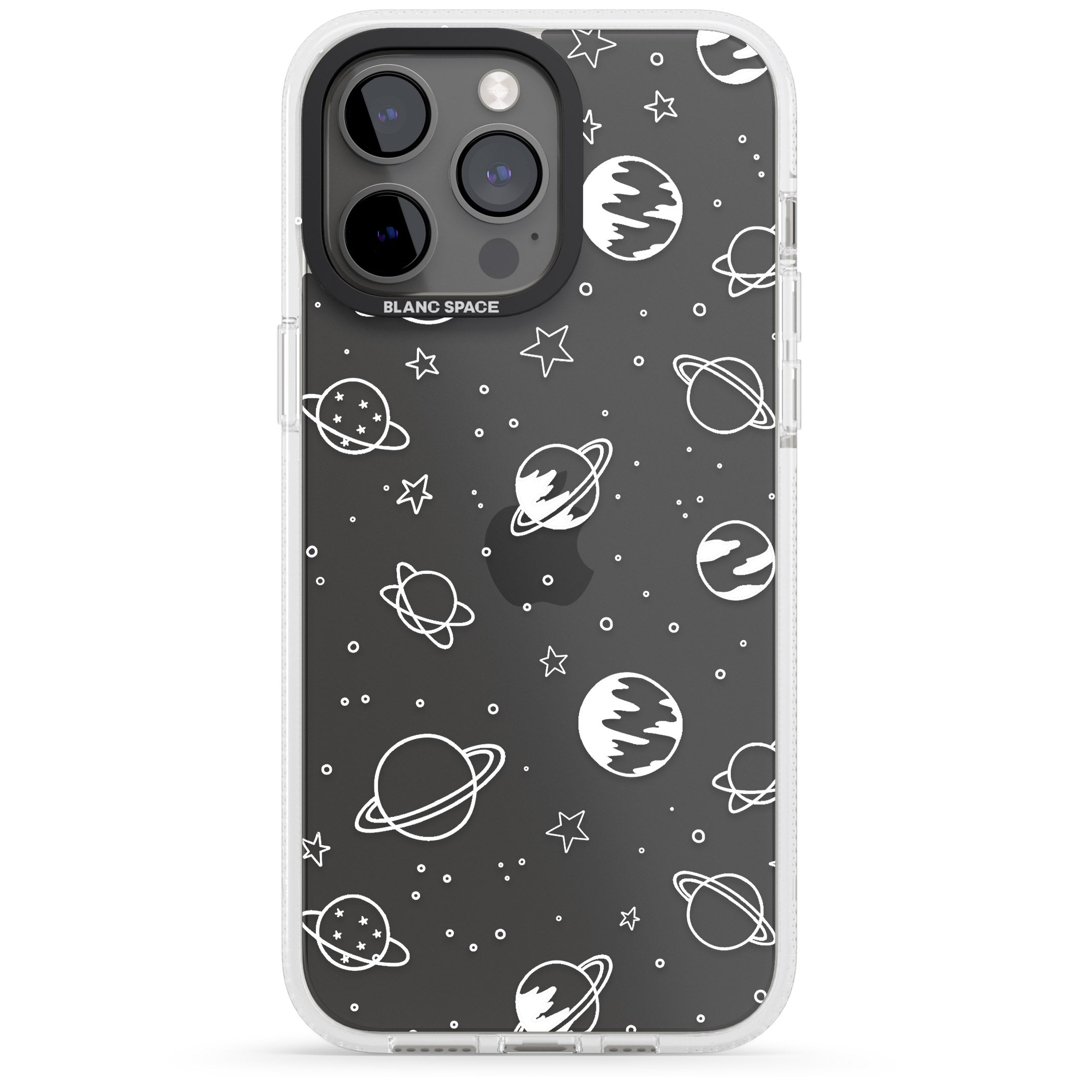 Cosmic Outer Space Design White on Clear iPhone 15 Pro Max / 15 Pro / 14 Pro Max / 14 Pro / 13 Pro Clear Case Impact Air - Blanc Space