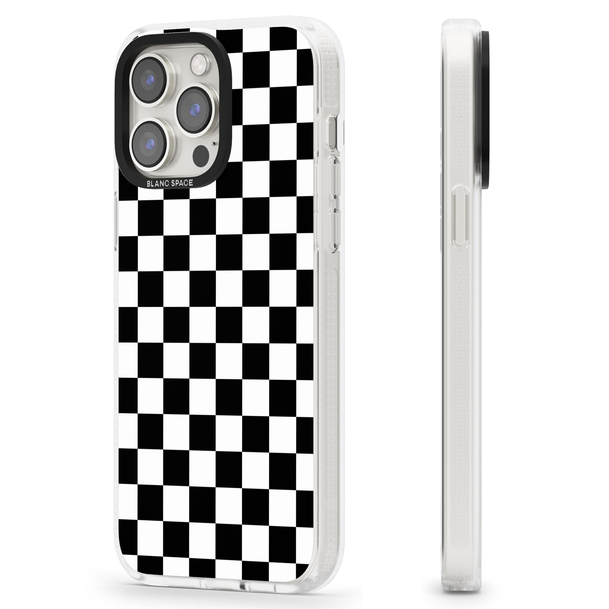 Black Checkered iPhone 15 Pro Max / 15 Pro / 14 Pro Max / 14 Pro / 13 Pro Clear Case Impact Air - Blanc Space
