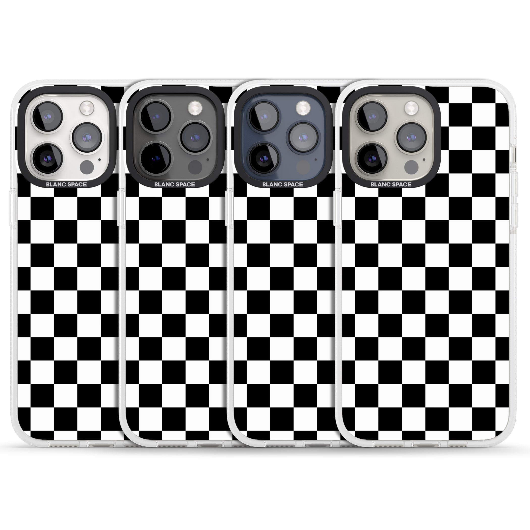 Black Checkered iPhone 15 Pro Max / 15 Pro / 14 Pro Max / 14 Pro / 13 Pro Clear Case Impact Air - Blanc Space