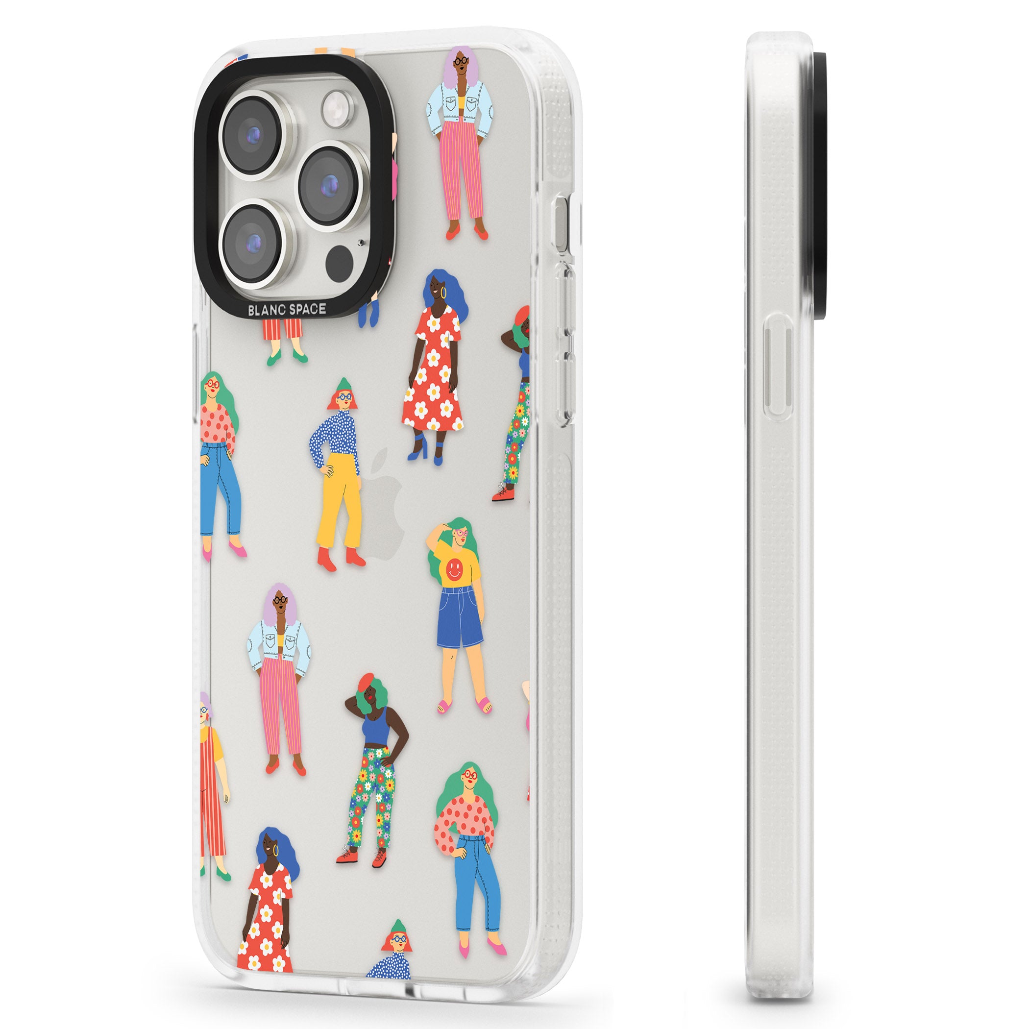 Girls Pattern iPhone 15 Pro Max / 15 Pro / 14 Pro Max / 14 Pro / 13 Pro Clear Case Impact Air - Blanc Space